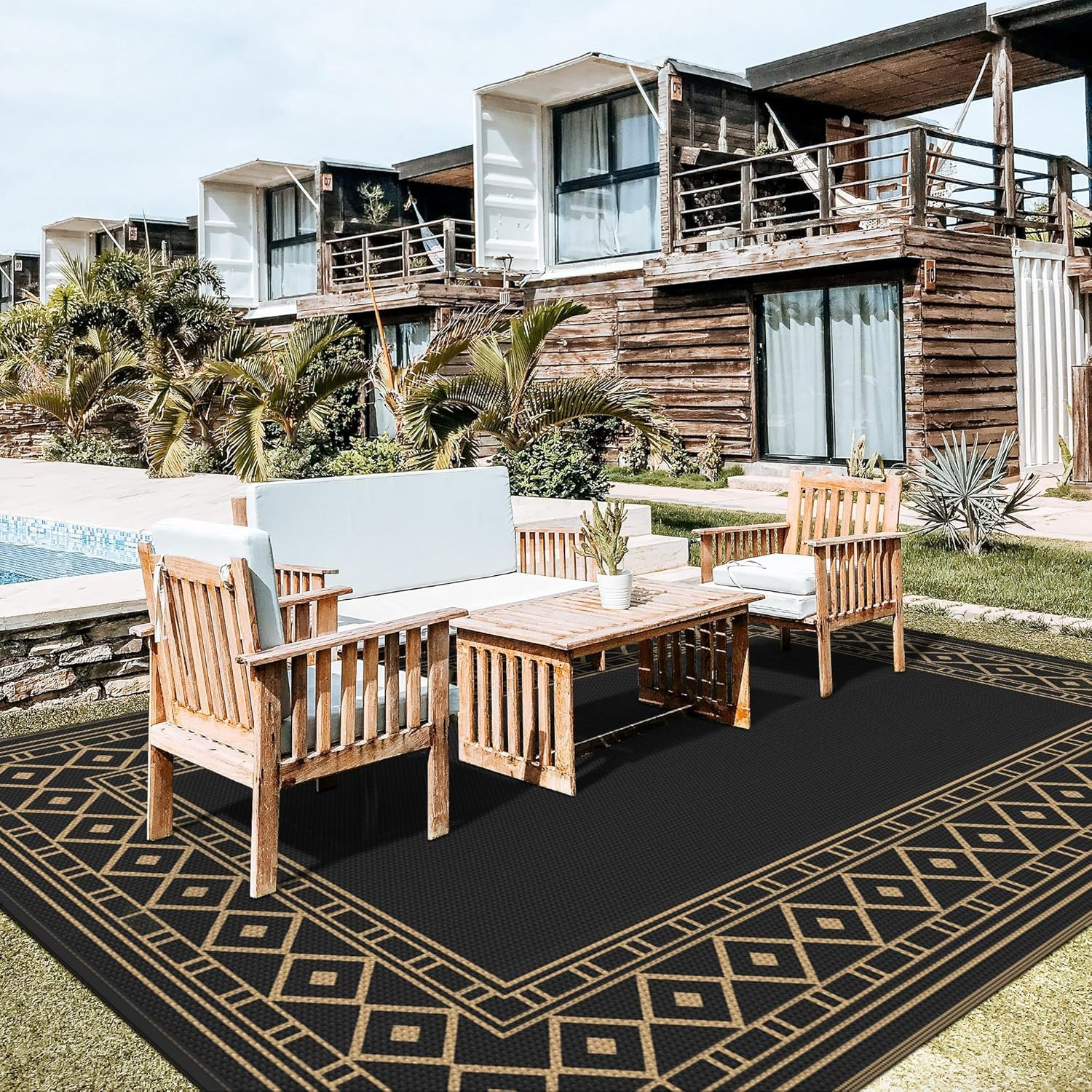 Waterproof Outdoor Rug 10’X20′ Reversible Mat for Patio, RV, Beach, Deck