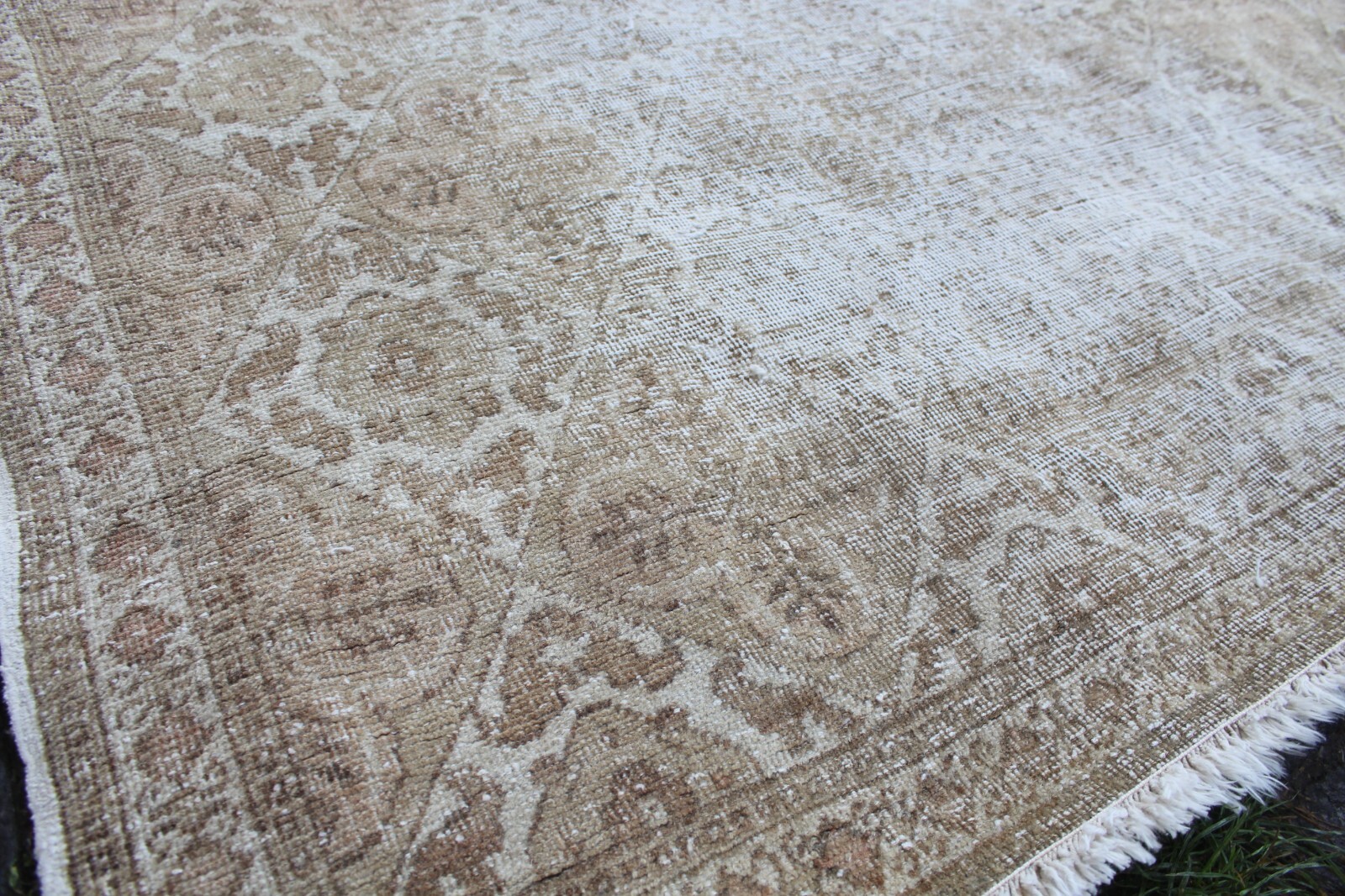 Vintage Handmade Turkish Oushak Bedroom Wool Area Rug Carpet, 8’2″x5’3″