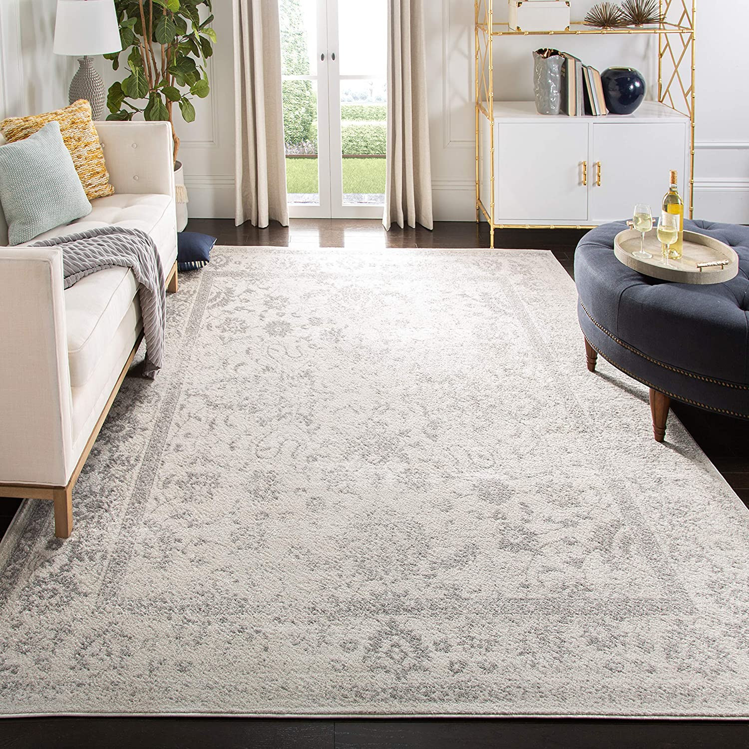 Adirondack Collection Area Rug – 9′ X 12′, Ivory & Silver, Oriental Distressed D