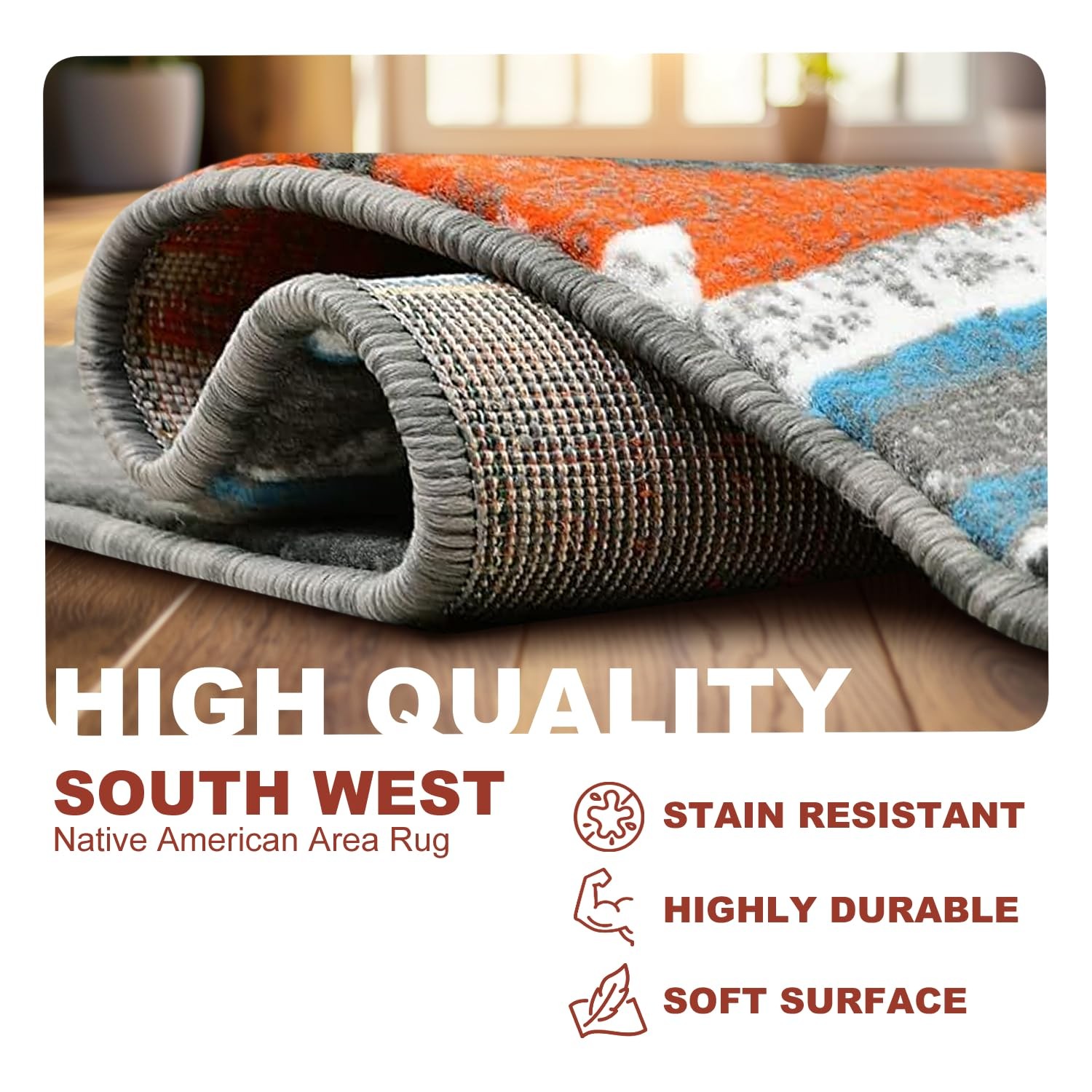 YHSF South West Native American Area Rug (Lead, 8 Feet x 10 Feet)