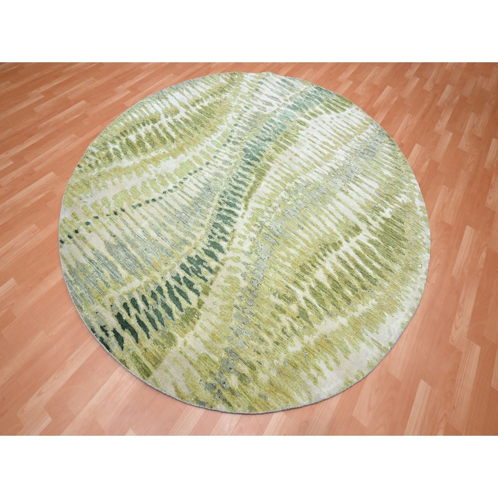 8’x8′ Swamp Green Crocodile Safari Design All Silk Hand Knotted Round Rug R75558