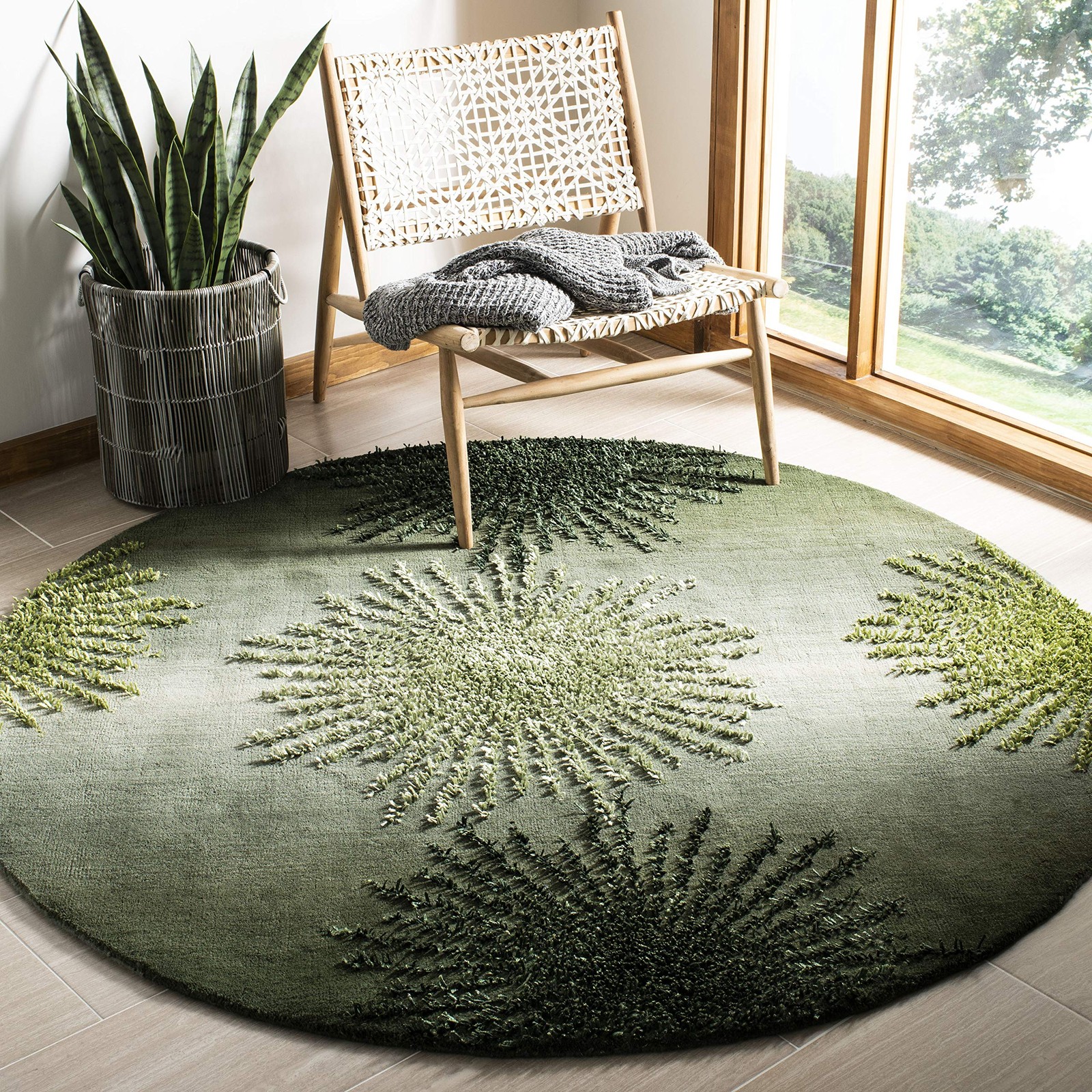 Soho Collection 6′ Round Green/Multi SOH712G Handmade Starburst Premium Wool …