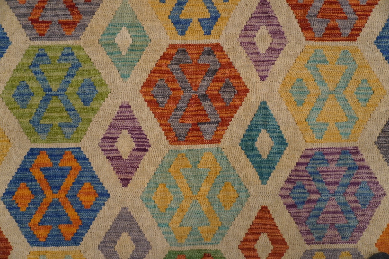 8×11 ft Beige Afghan Handmade Geometric Wool Kilim Area Rug (8’2″x11’6″)
