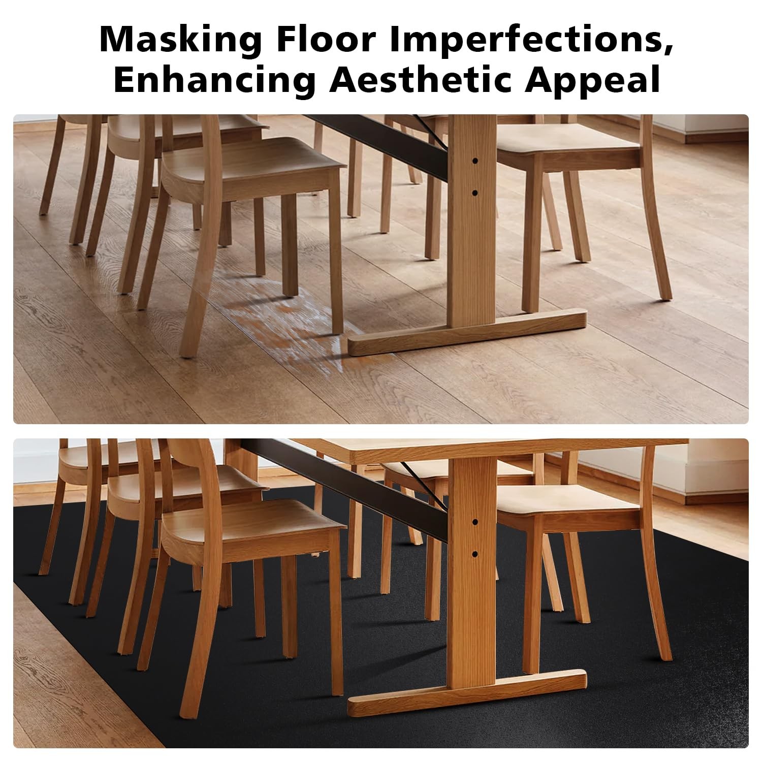 Vinyl Floor Mat for Home, Black Waterproof Area Mat for Under Dining Room Tab…