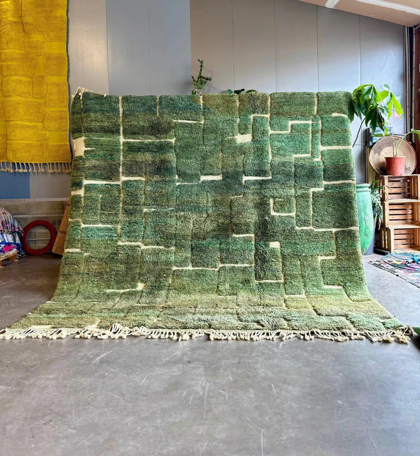 Moroccan Berber Beni Ourain Wool Rug Color Green Handmade Design Carpet Rugs 6×9