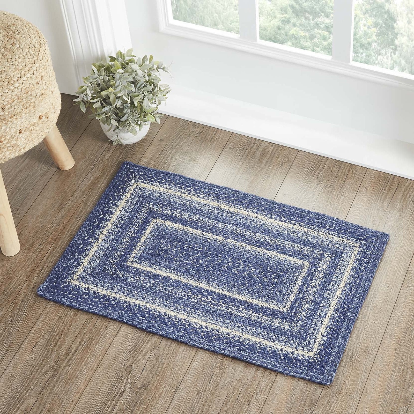 Great Falls Blue Rug with PVC Pad, Jute Blend, Rectangle, Blue White, 20×30 inch