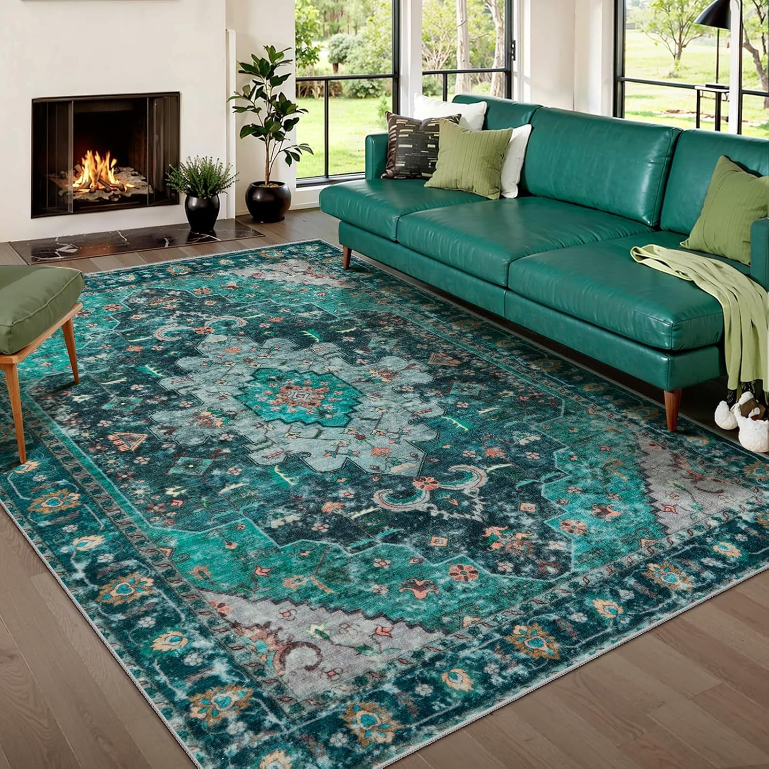 5X7 Area Rug Washable Rugs for Living Room,Non-Slip Indoor Large Low-Pile Mat Ki