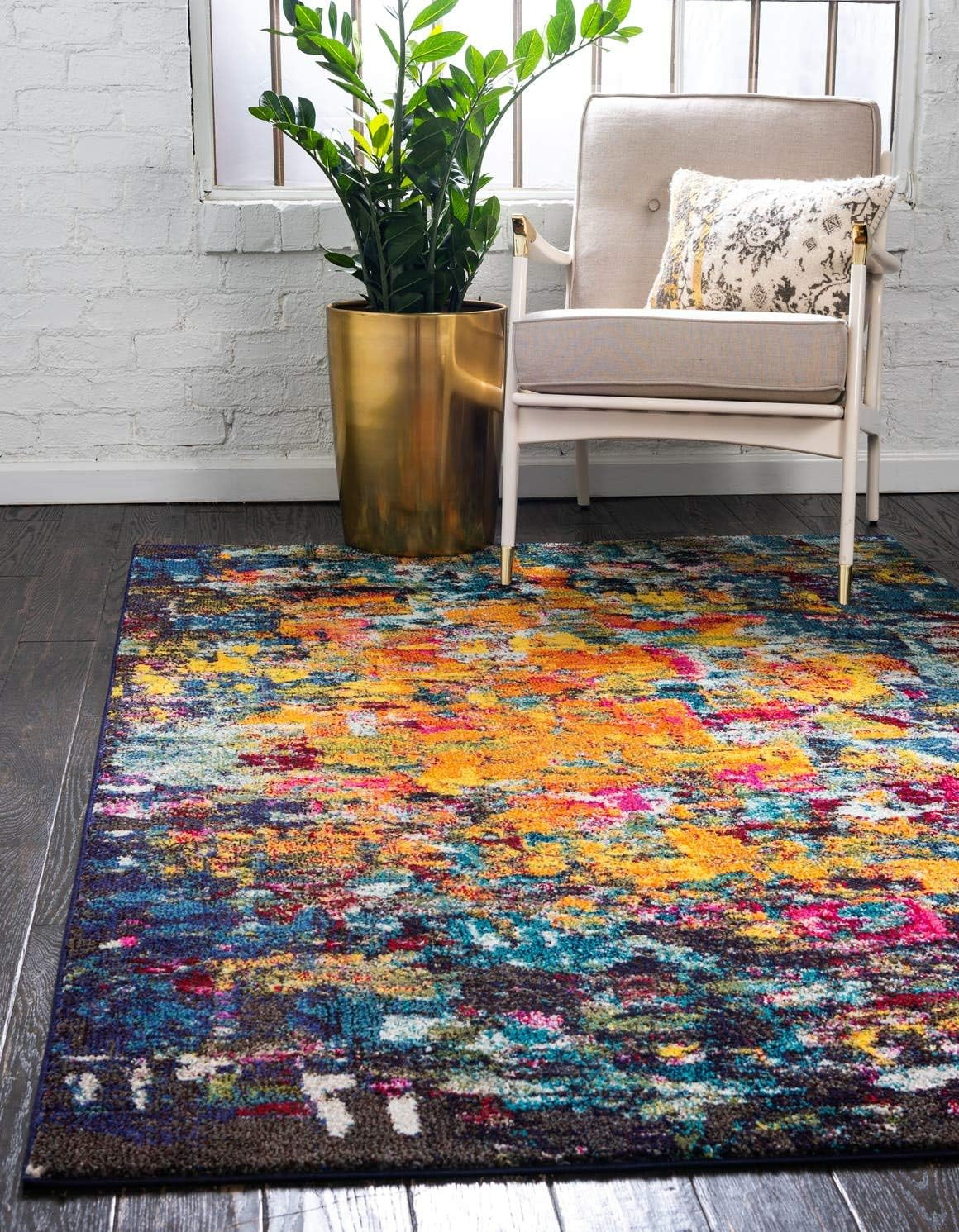 Modern Abstract Distressed Area Rug – Estrella Collection 7′ x 10′ Multi/Navy