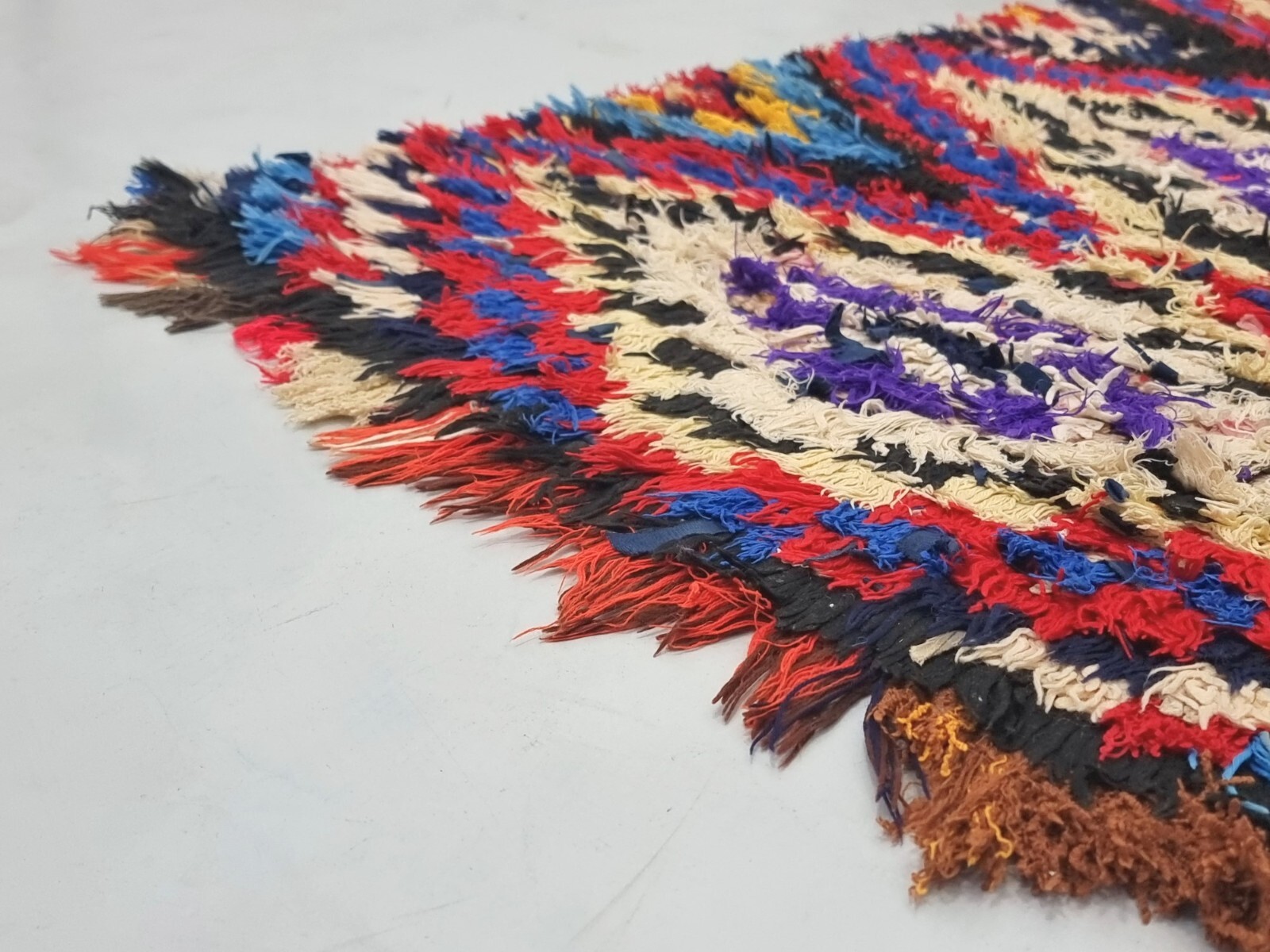 Moroccan Handmade Vintage Rug 2’4×5’3 Berber Geometric Red & Blue Cotton Rug