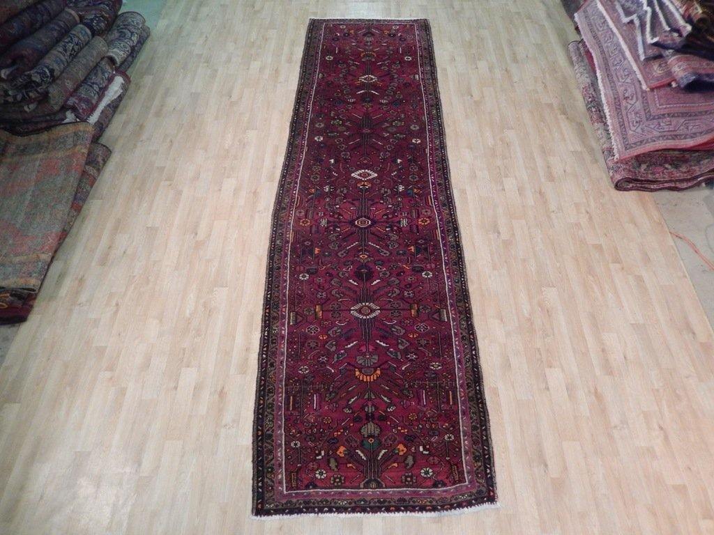4′ x 14′ Berry Red Semi-Antique Traditional Hamaadan Runner 71769