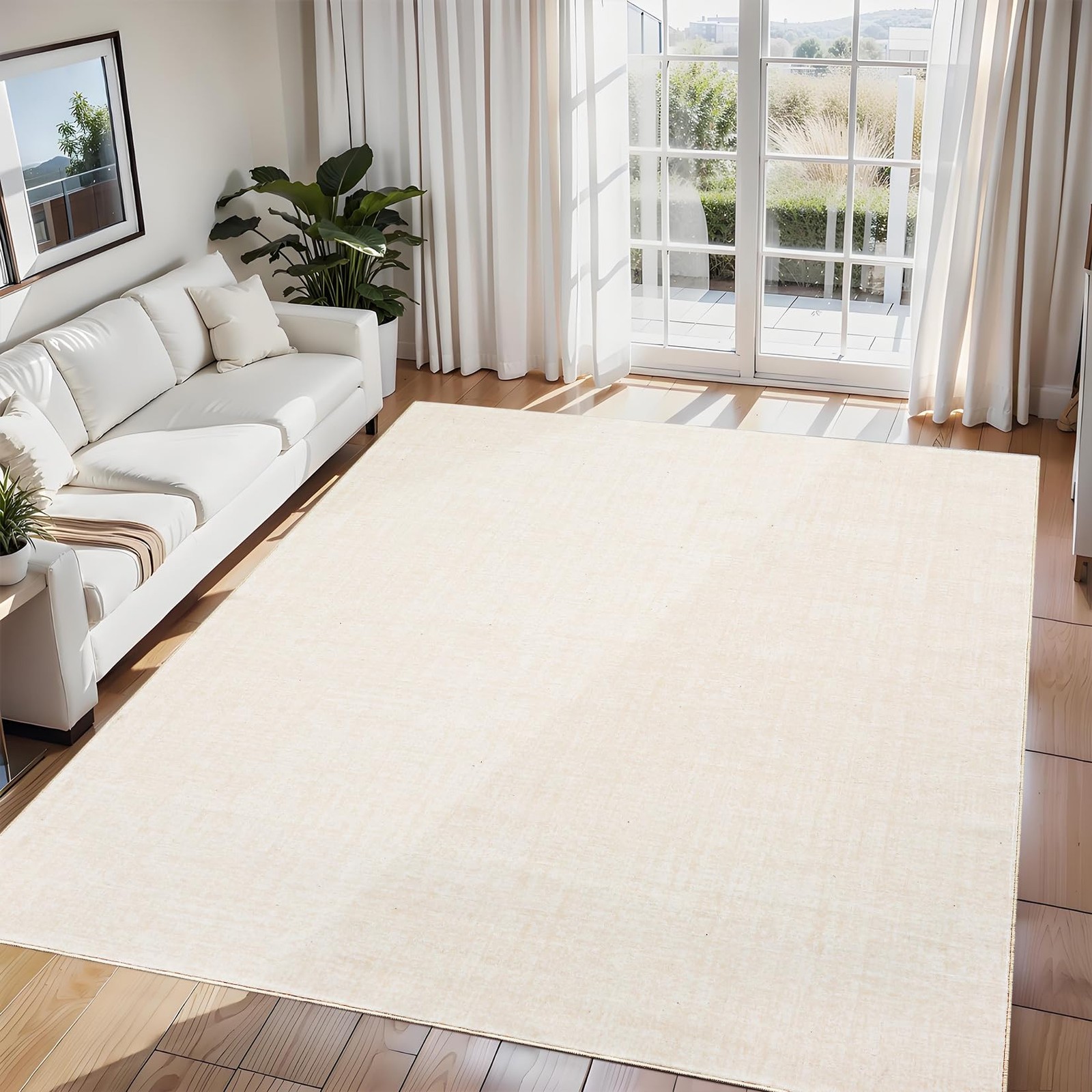 Washable Area Rug 8x10ft Non‑Slip Stain‑Resistant Solid Texture for Living Room