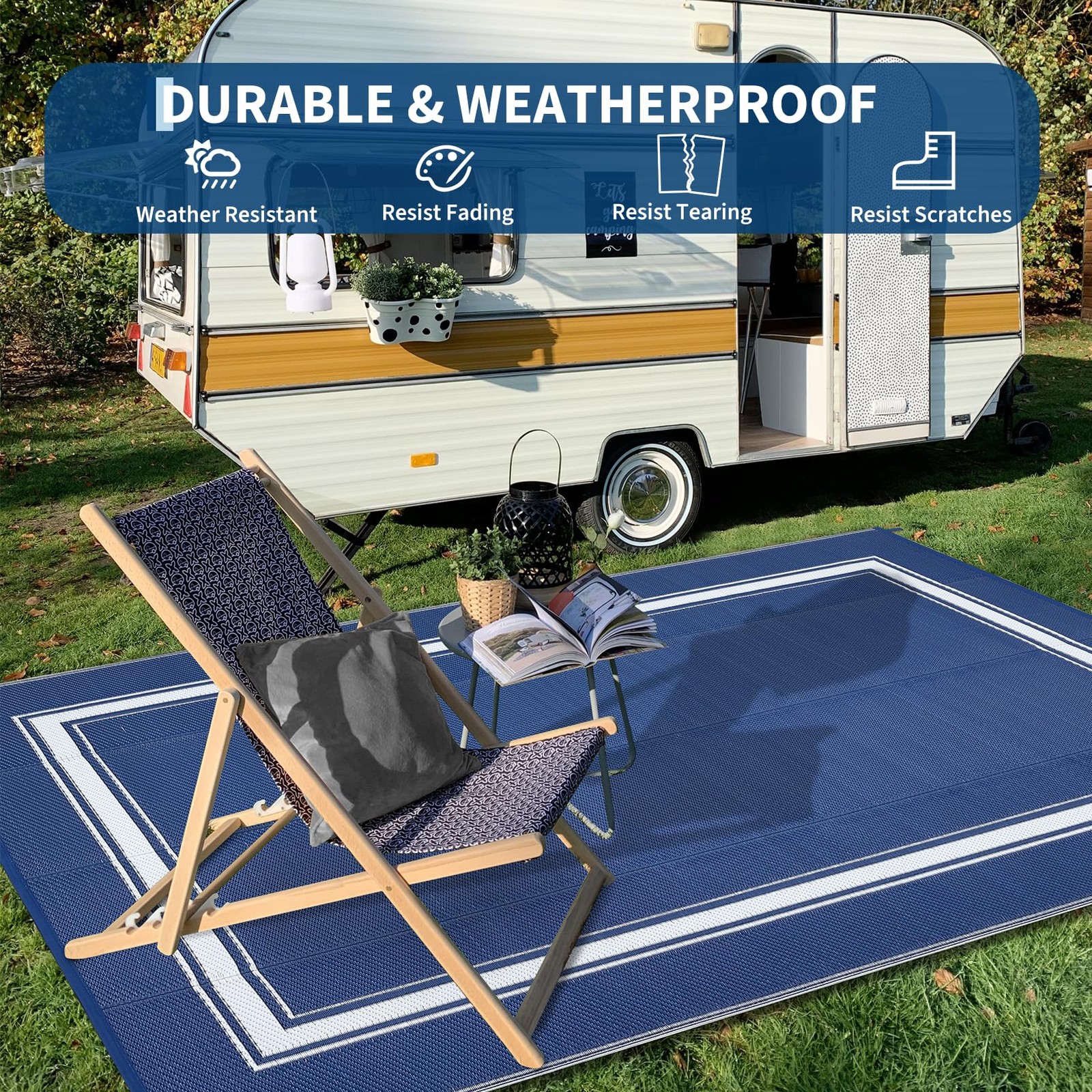 Waterproof Outdoor Rug for Patio, Reversible Plastic Straw Mat 8×10/9×12/9×18 FT