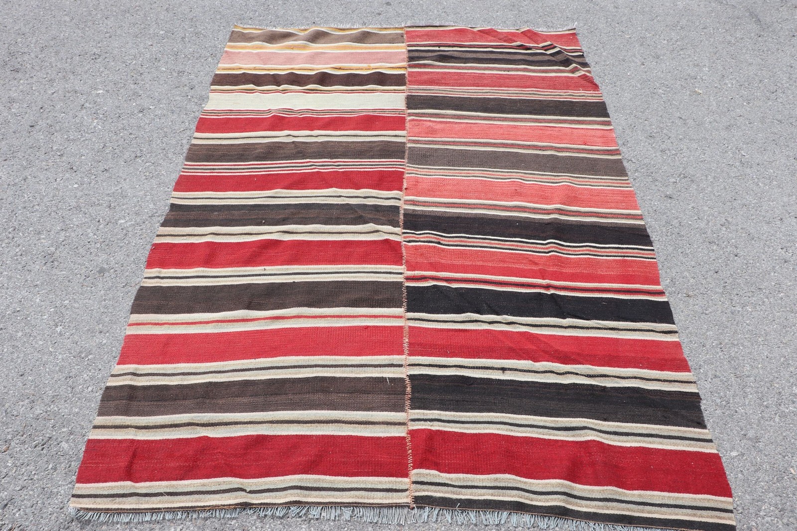 Vintage Rug, 4,4×6,4 ft Area Rug, Red Camouflage Wool Turkish Rug