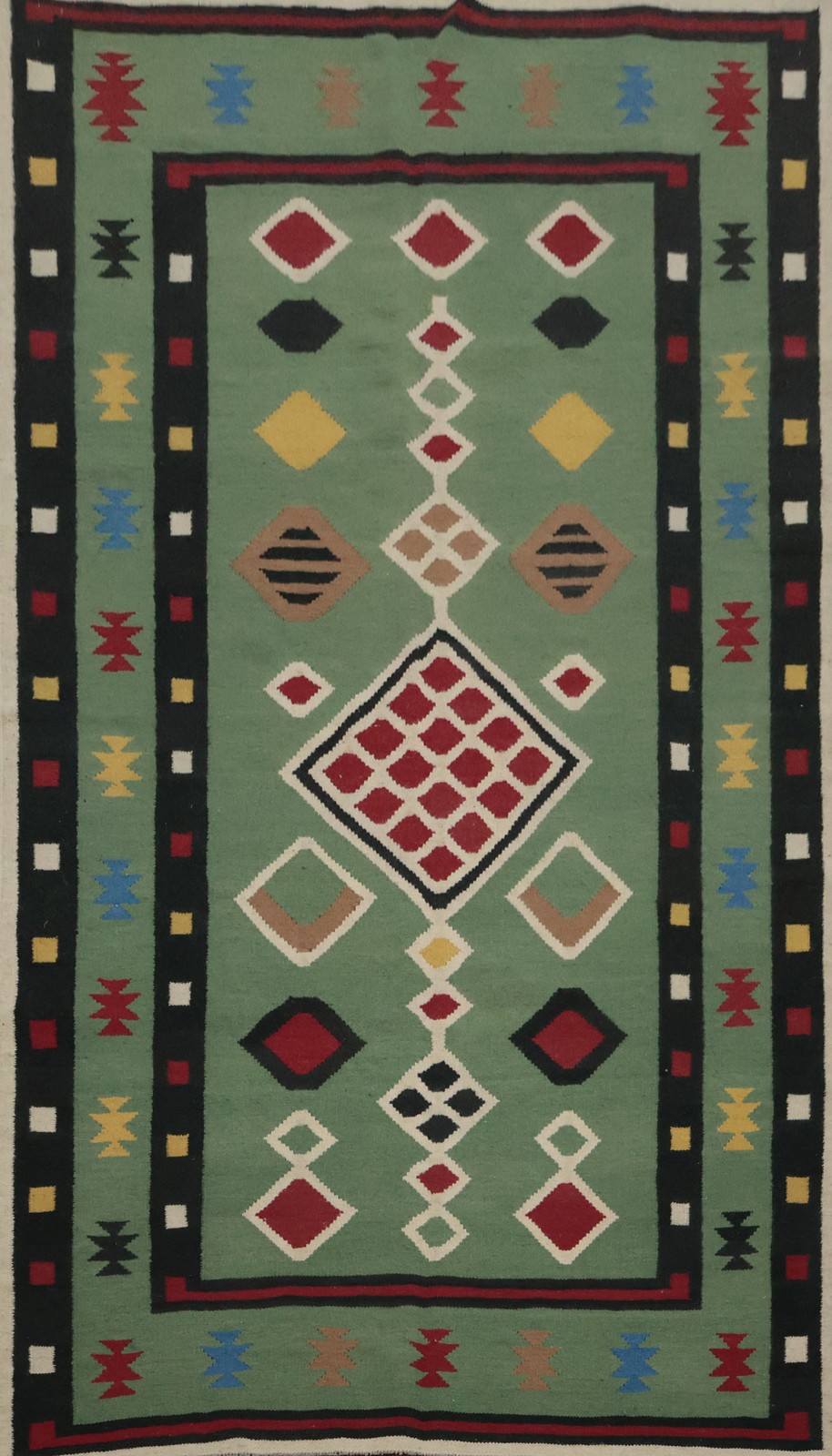 Green Kilim Turkish Area Rug 5×10 Ft Hand-Woven Reversible Oriental Wool Carpet