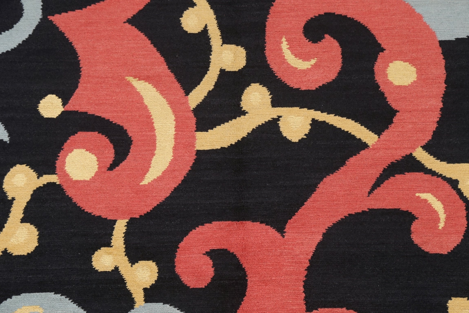 Vegetable Dye Black Floral Nepalese Oriental Modern Area Rug Hand-knotted 5×7 ft