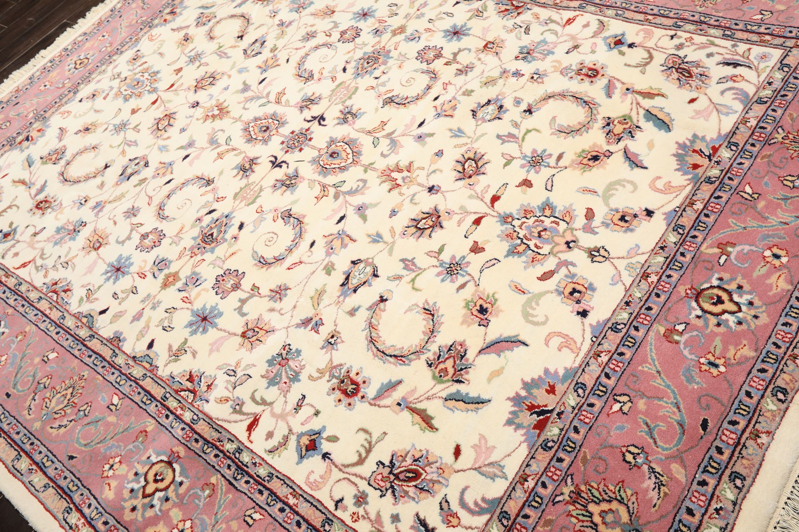 7’9”x9’10” Hand Knotted Wool Ivory Indo Kashaan Plush Pile Velvety Soft Rug