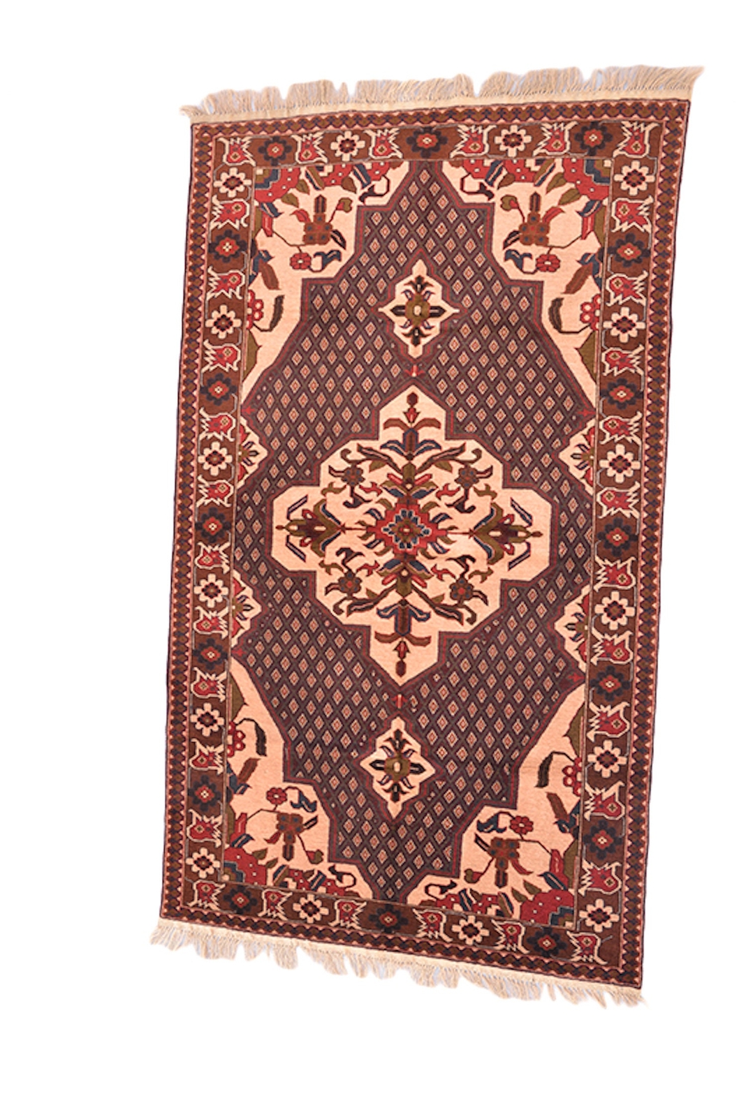 Medallion Geometric Floral Afghan 3′ 7″ x 6′ 3″ Pink Hand Knotted Area rug
