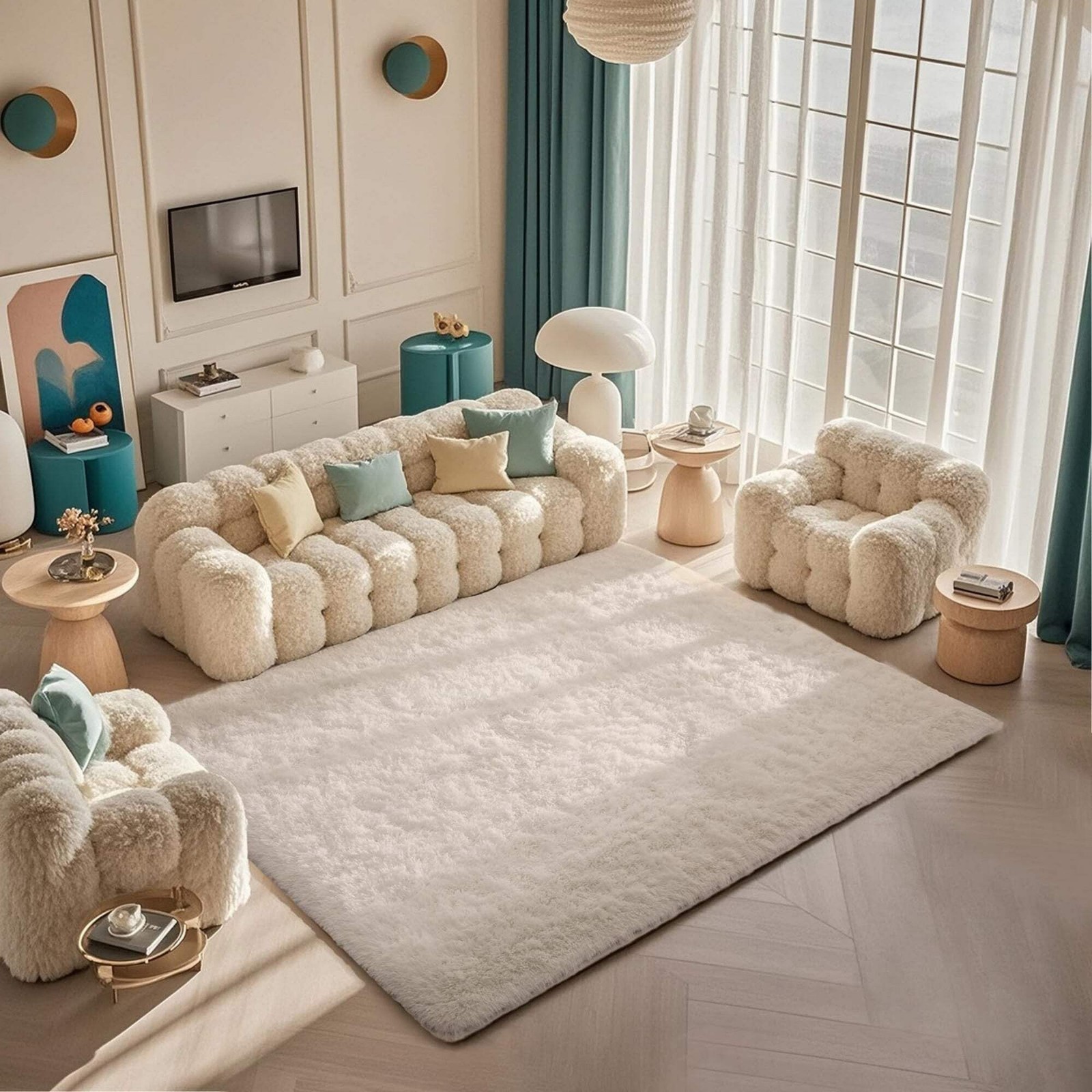 Ophanie 5×7 Ivory Super Soft Plush Shag Area Rug Non-Slip Bedroom Living Room