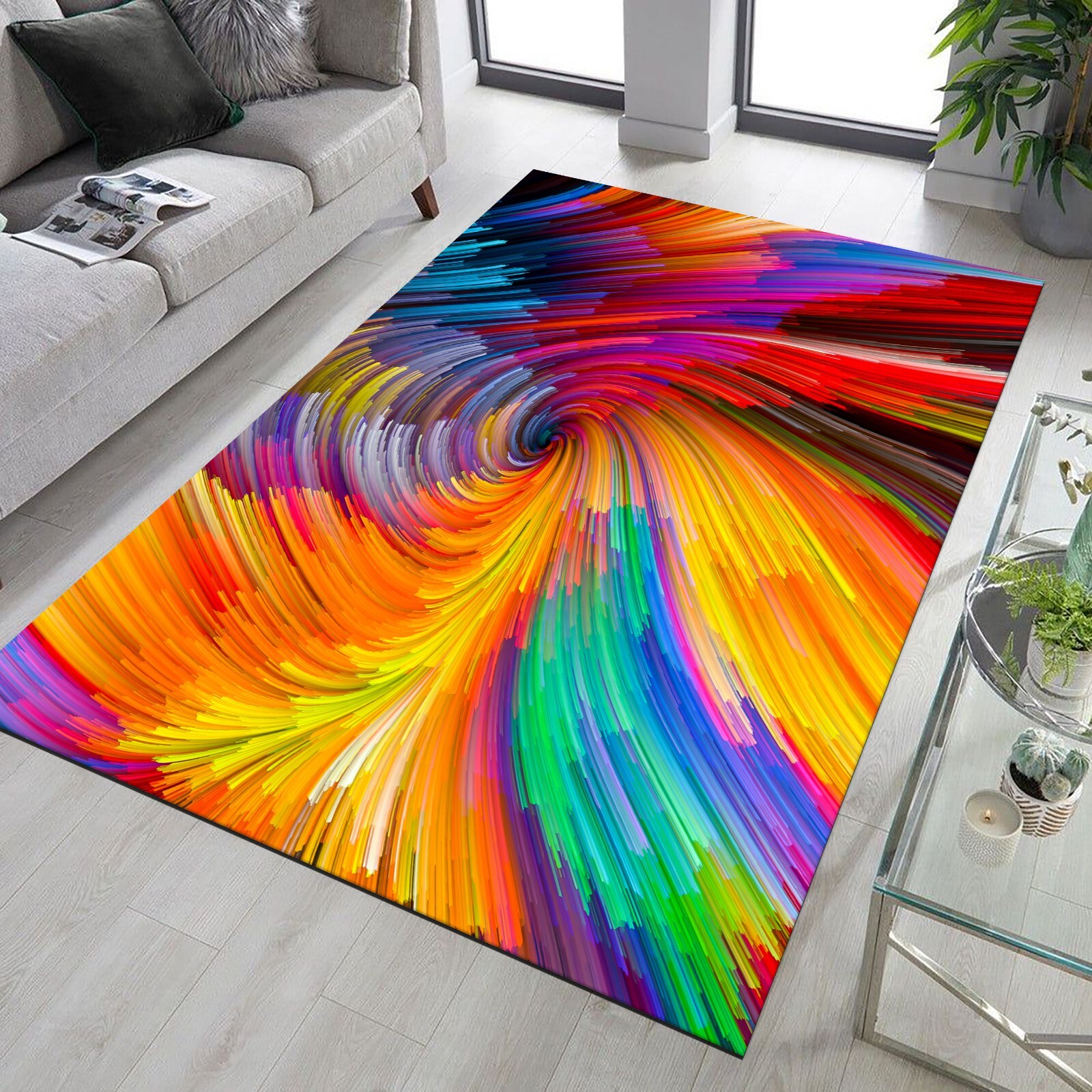 Colorful Rug, Abstract Watercolor Carpet, Rainbow Mat, Non Slip High Quality Rug
