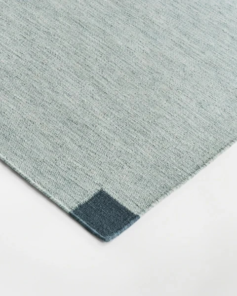Nordic Knots Tradition Solid Blue Wool Rug Scandinavian Flatweave Minimalist