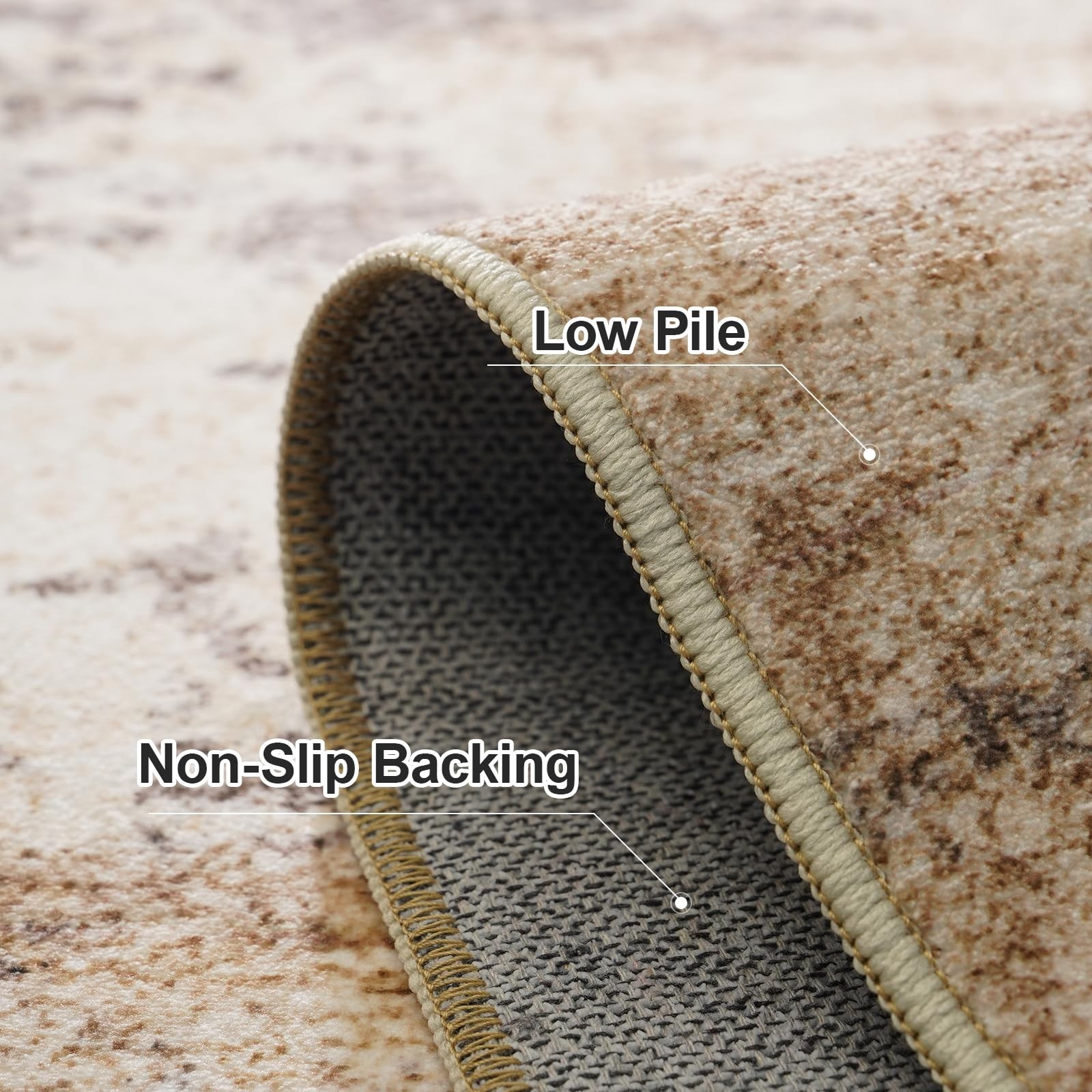 EISUROM 3×14 Runner Rug Brown Beige Washable Non-Slip Low-Pile Area Rug