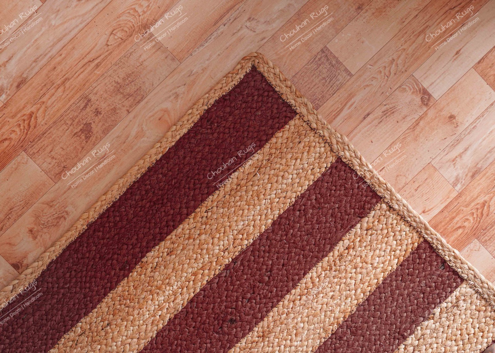 6×9 Ft custom size natural jute area rug with Brown Stripes Living Room Rug