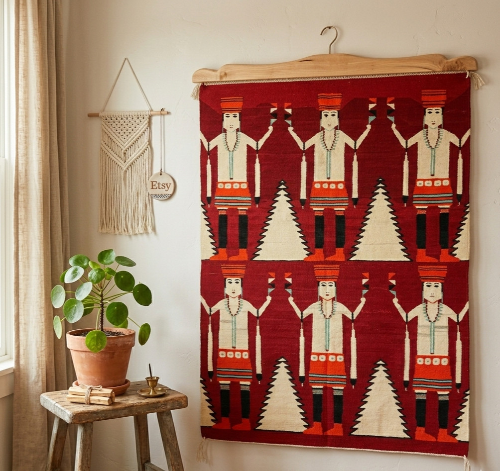 Native American,inspired ceremonial figures and three motifs