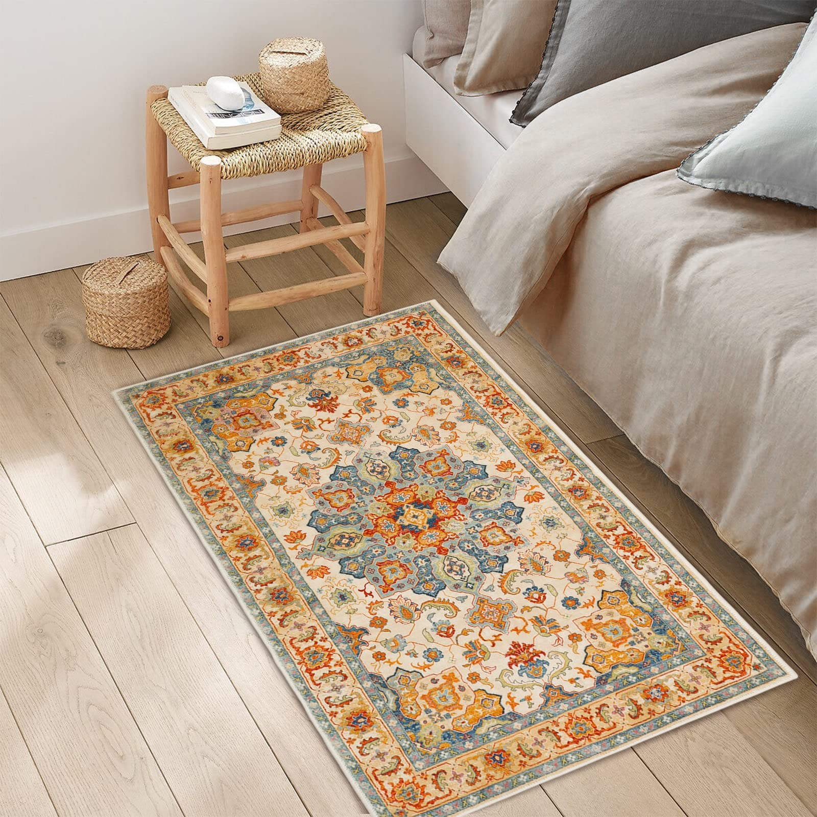 COMSLE Boho Area Rug, 2 x 3 Ft 2′ x 3′ (Rectangular), Terracotta/Royal Blue-1