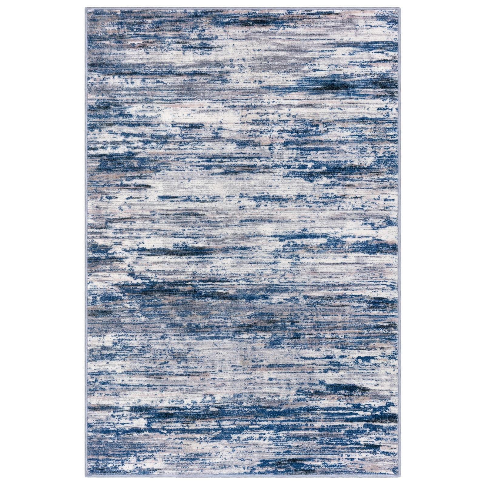 3×5 Ft Modern Abstract Area Rug Entryway Navy Blue Gray Multi Washable Mat