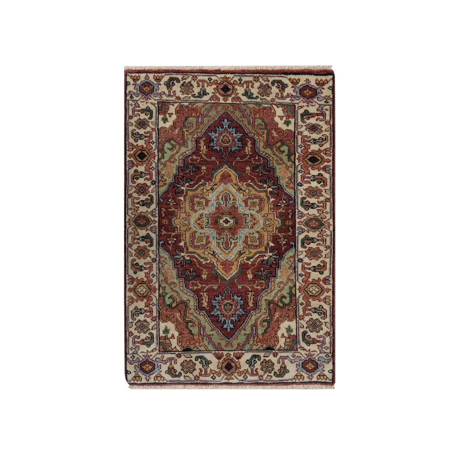 2’1″x3′ Red Antiqued Fine Heris Hand Knotted New Zealand Wool Mat Rug R91493