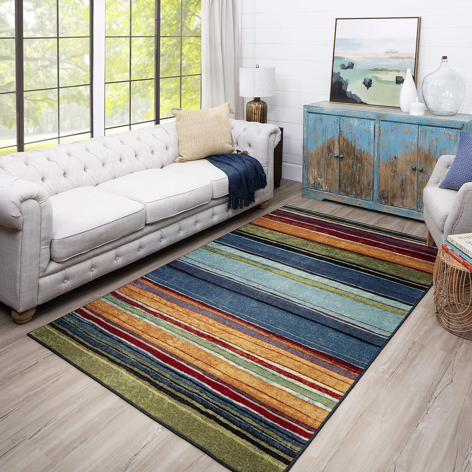 Rainbow Stripe 6′ X 9′ Area Rug – Multicolor – Perfect for Living Room, Dining R