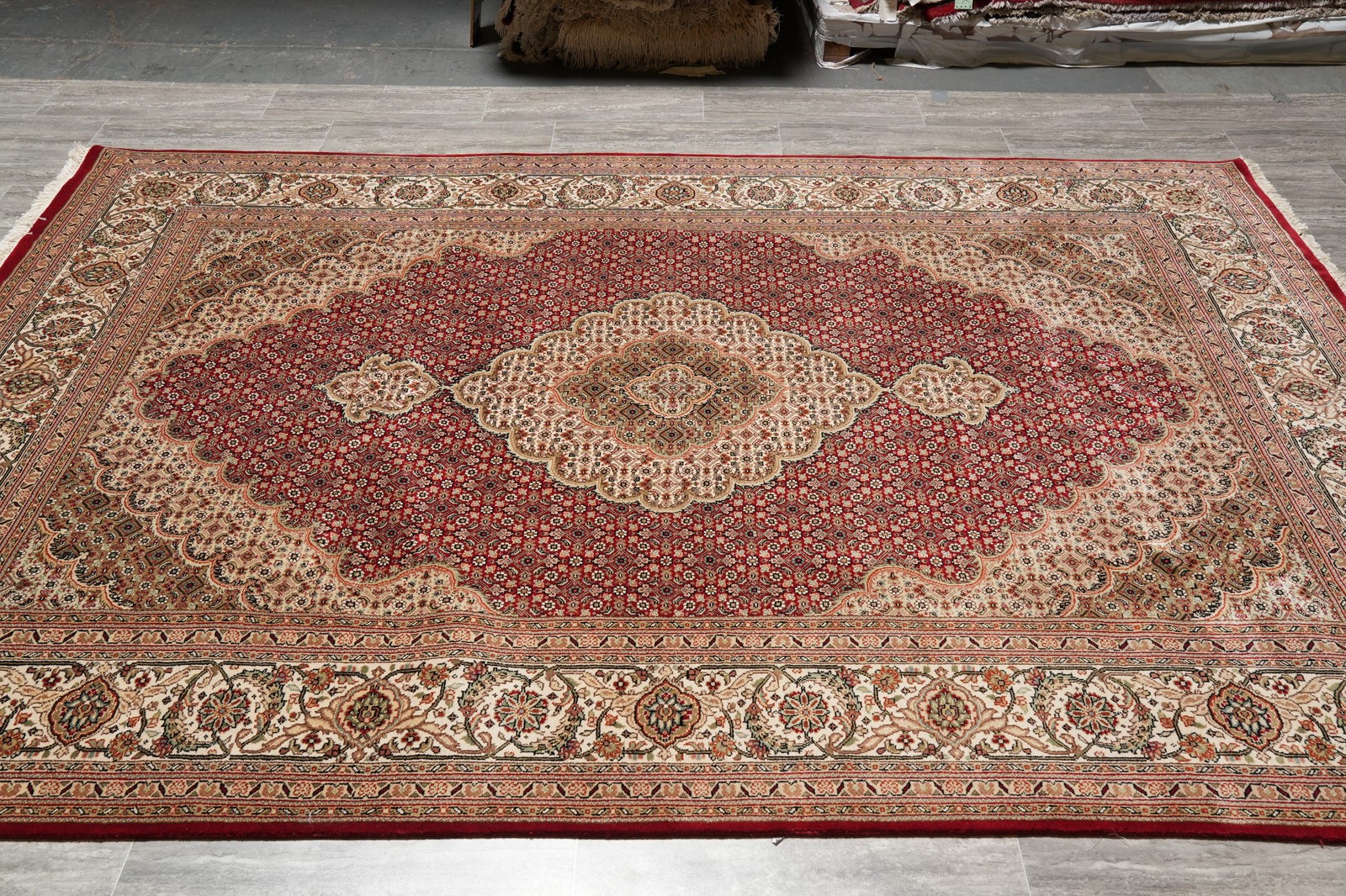 6.8 x 9.8 Rich Ruby Red Wool and Silk Quality Tabriiz Mahii Carpet #PIX-25767