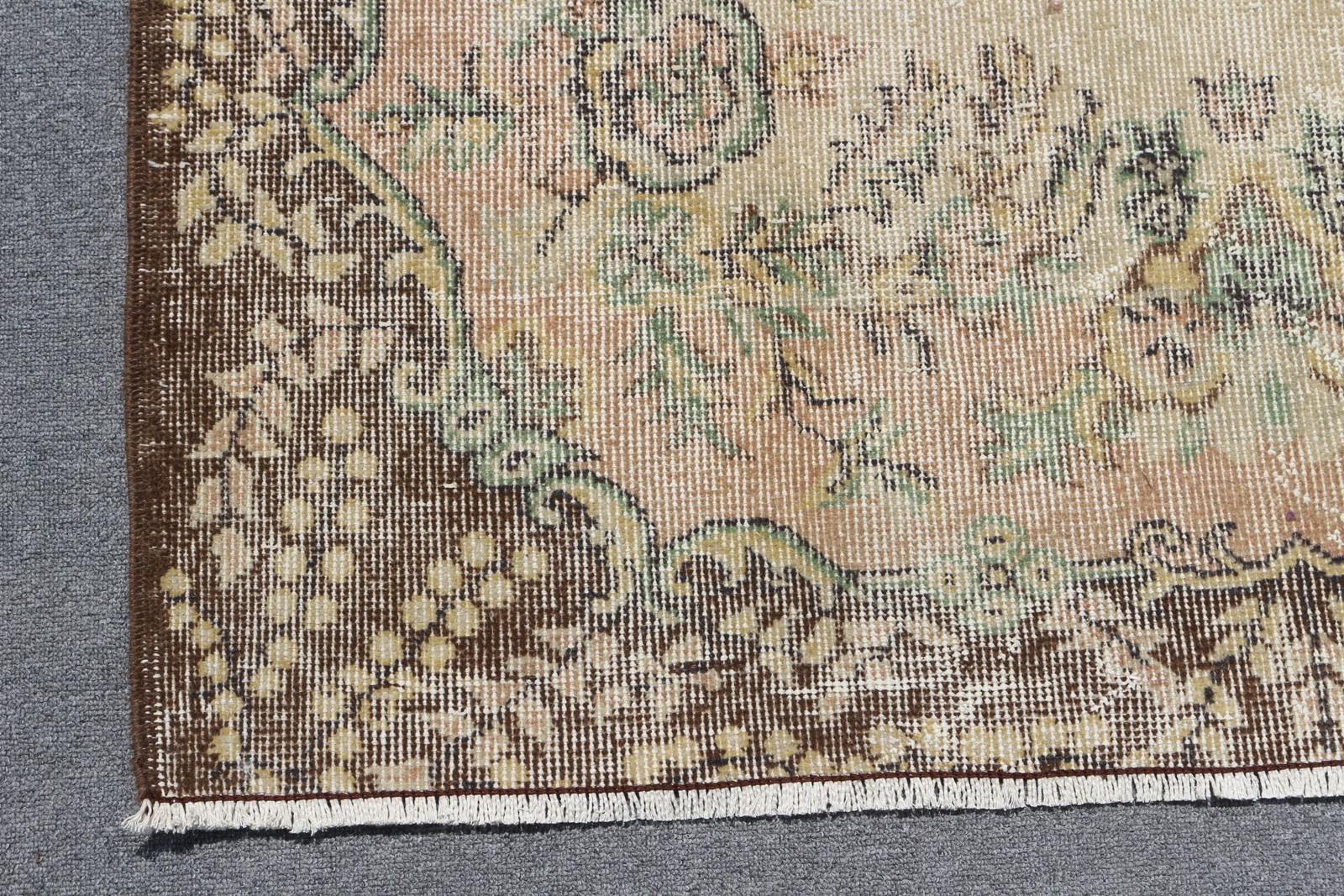 Vintage Rug, Area 3,9×6,8 ft Turkish Rug, Brown Oriental Wool Rug