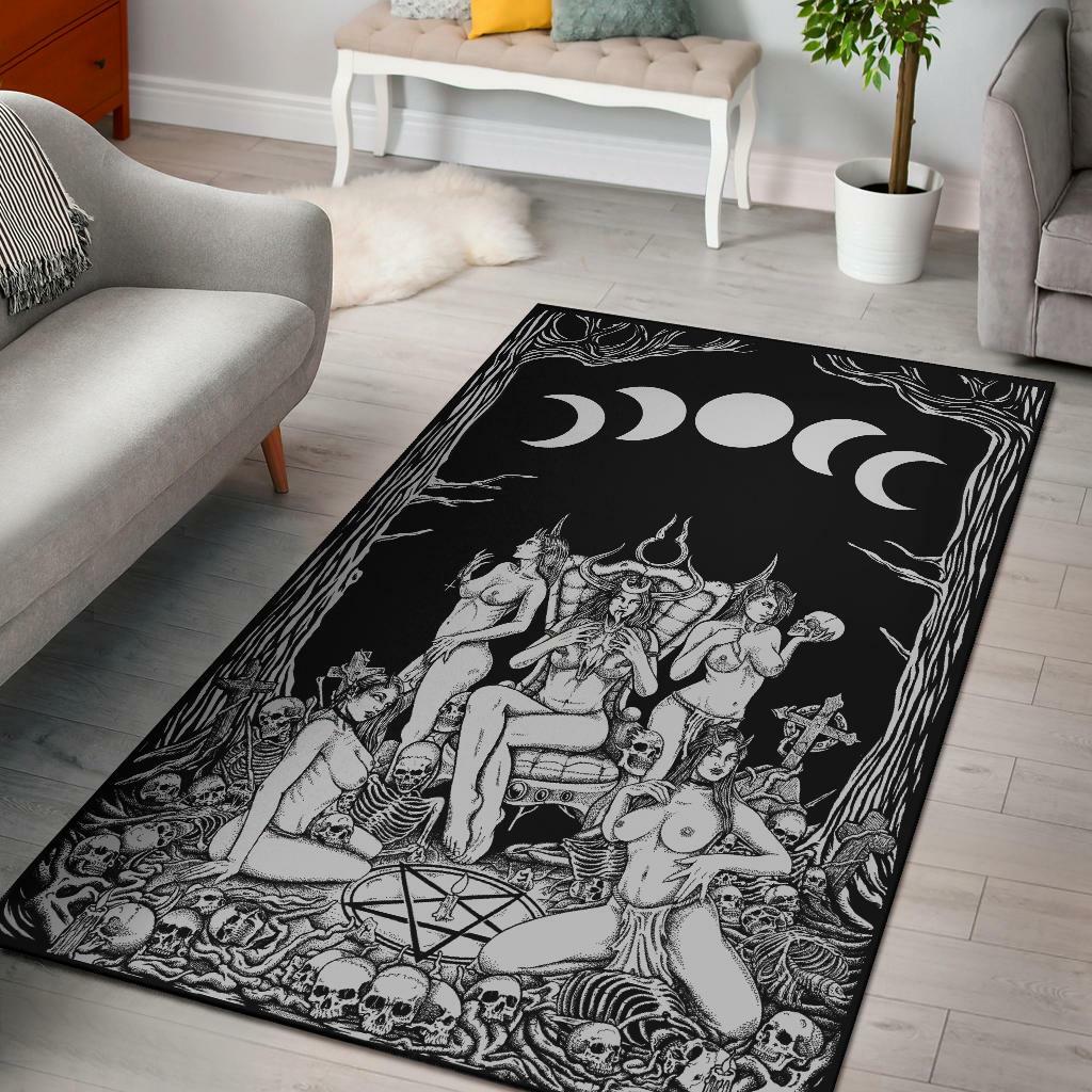 Skull Demon Satanic Pentagram Sexy Witch Throne Area Rug