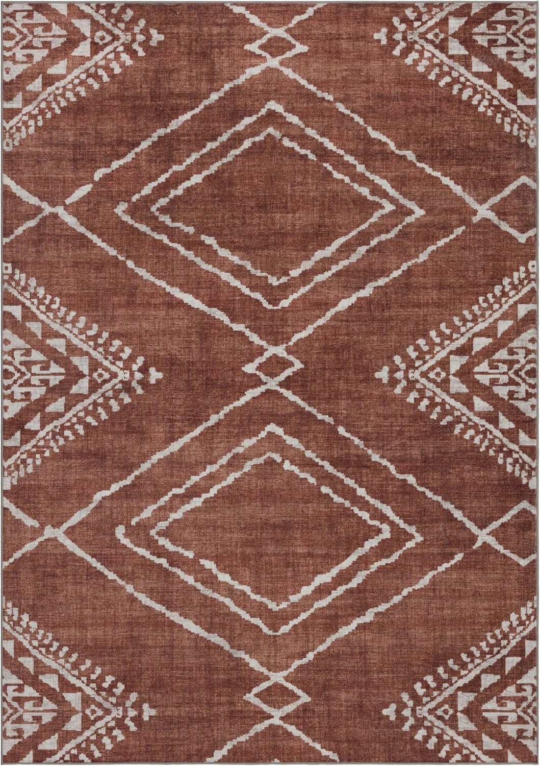 Machine Washable Moroccan Diamond Area Rug – 2′ x 3′ – Stain Resistant for Homes