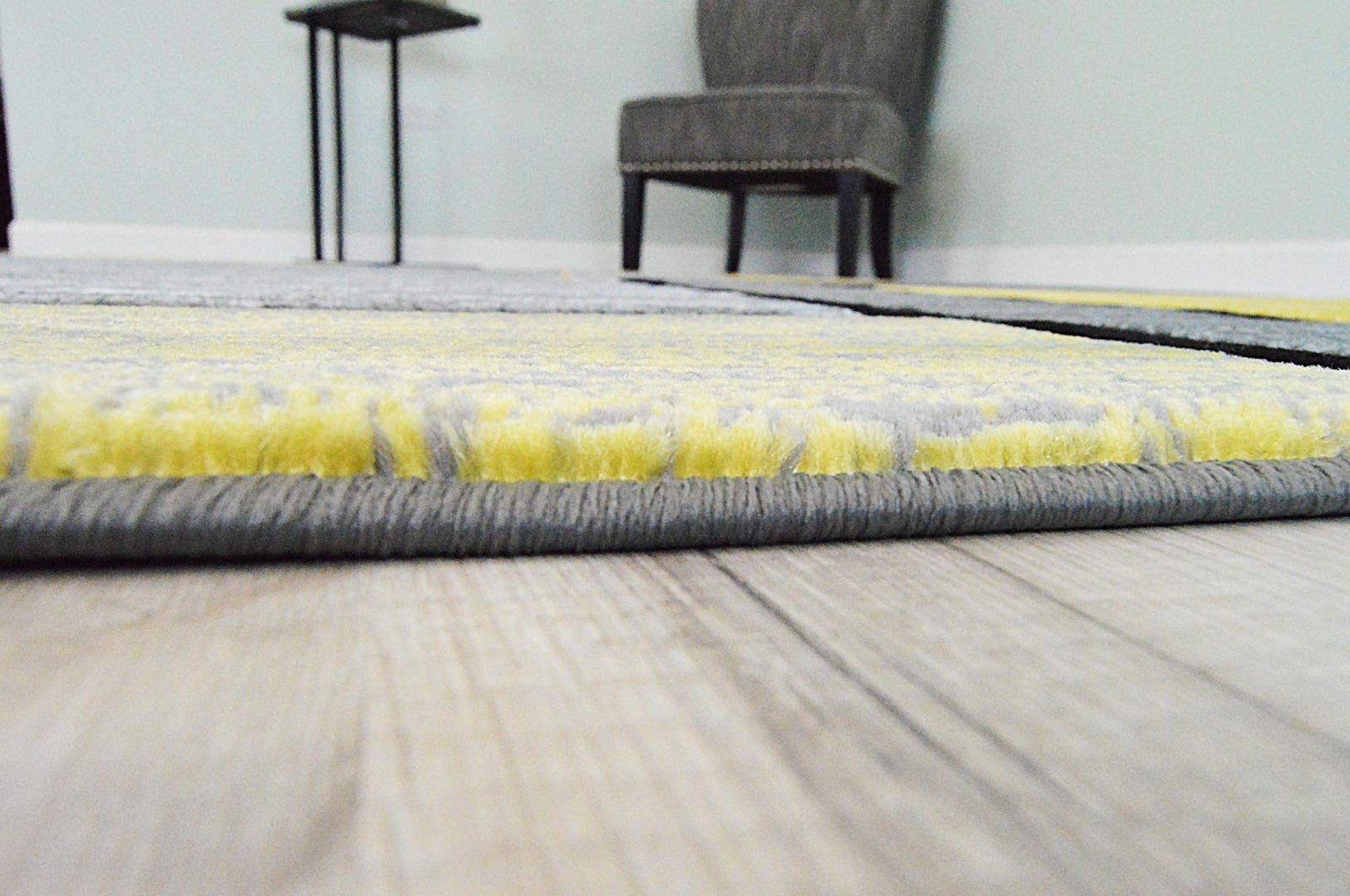Premium Carved Modern Contemporary Abstract Rug 3995 Yellow Grey 5’3”x7’6”