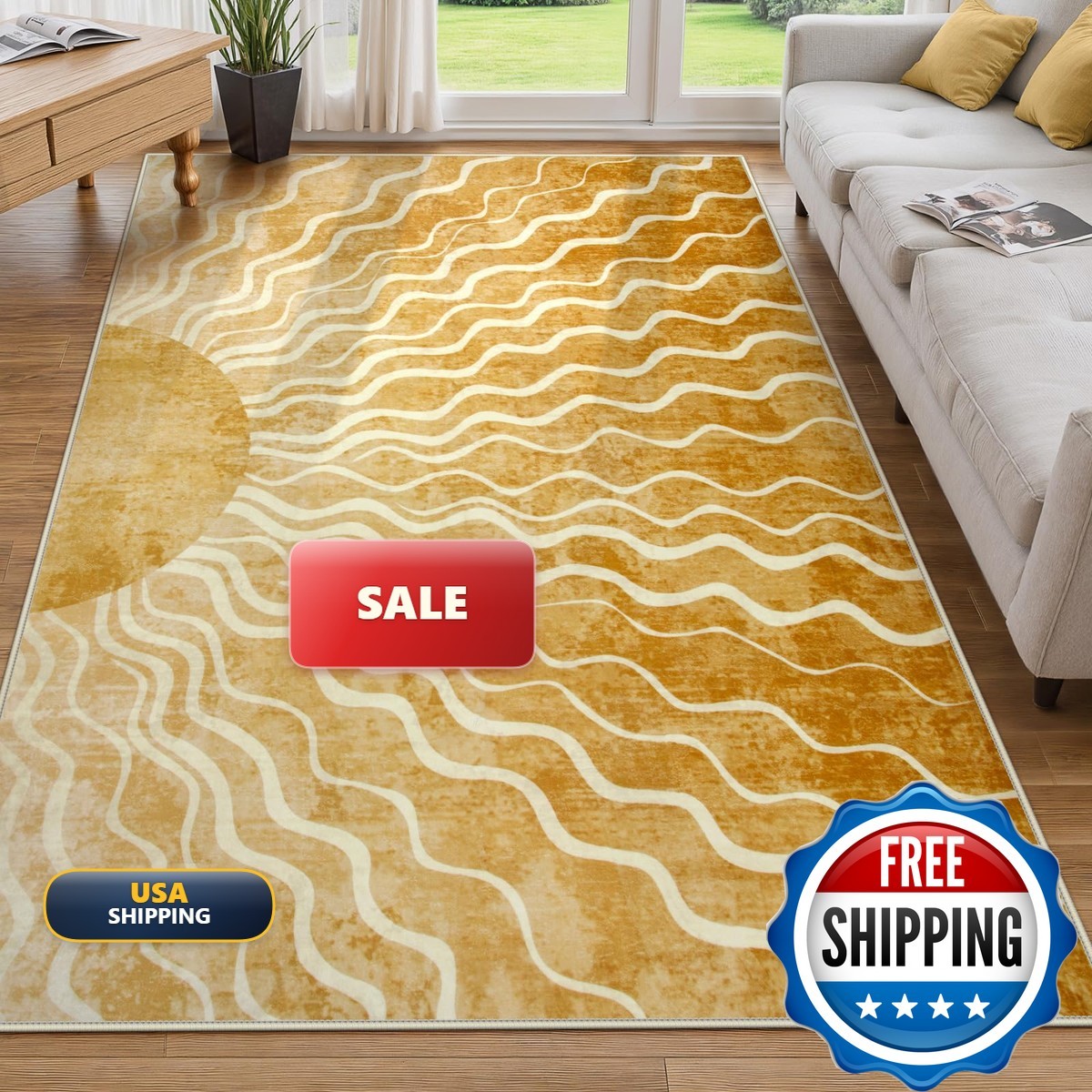Wonnitar Sun Print Washable Area Rugs, 6×9 Rug Kids Room Living Room, Gradient