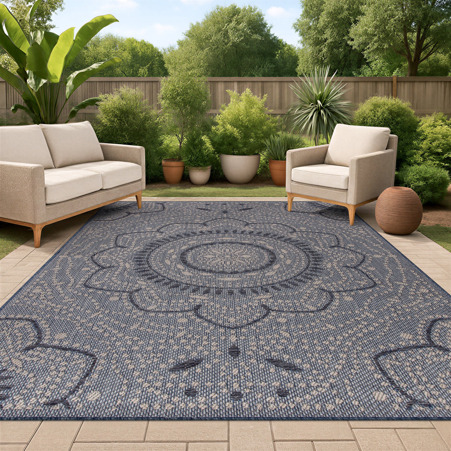 Rugshop Outdoor Rug 8×10 Portia Oriental Medallion Indoor/Outdoor Area Rugs Blue