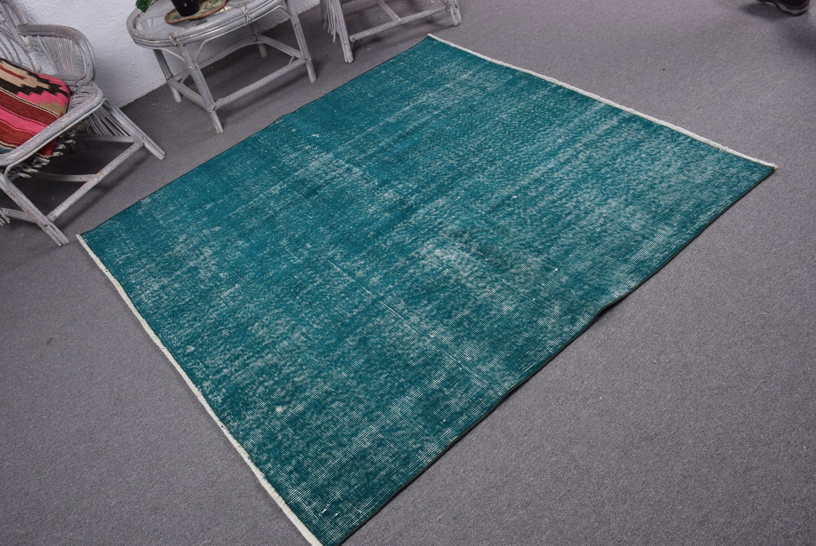 5,4×5,3 ft Area Vintage Turkish Rug, Blue Oriental Wool Rug