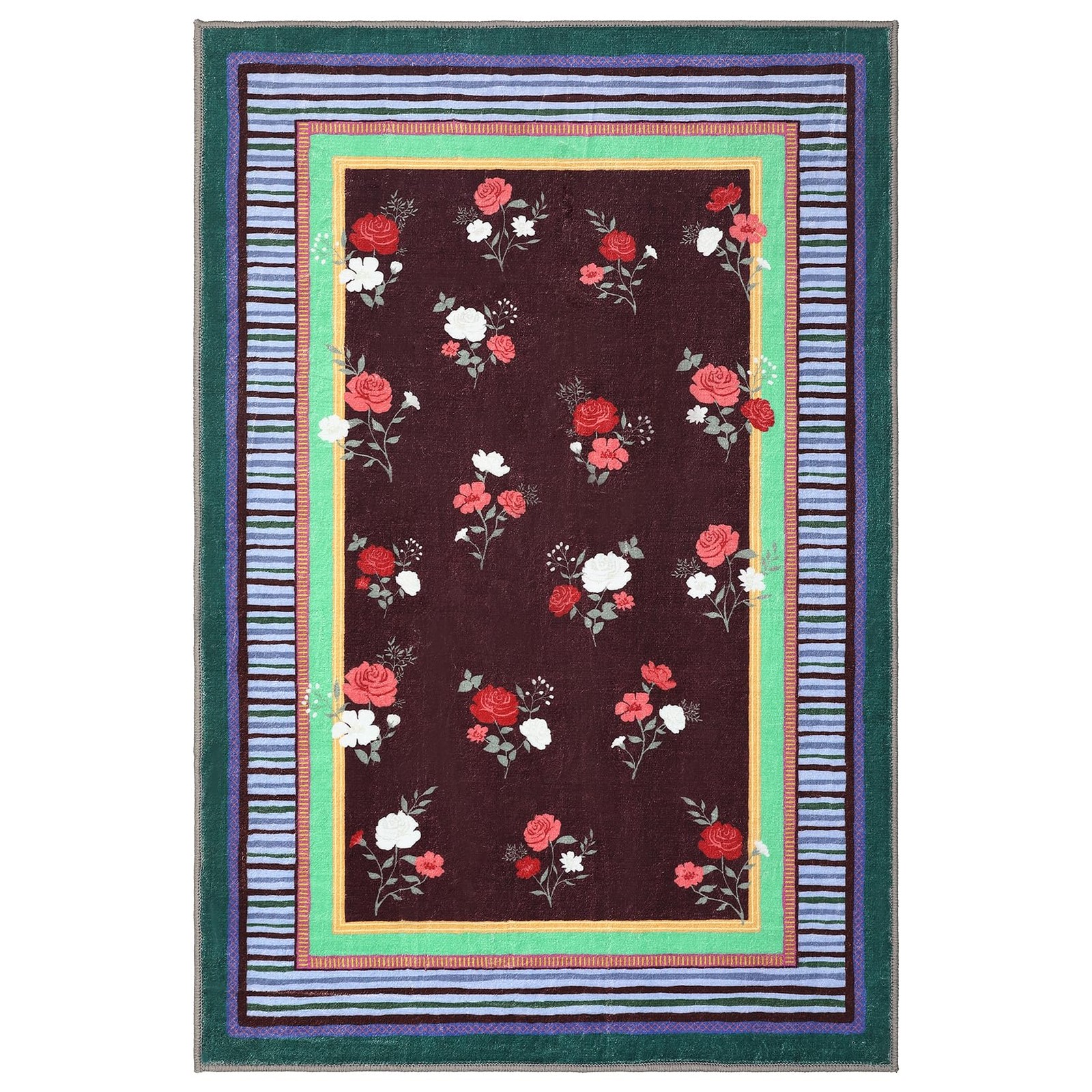 Brown 8×10 Area Rug, Vintage Floral Design, Machine Washable Rug Low Pile, Li…