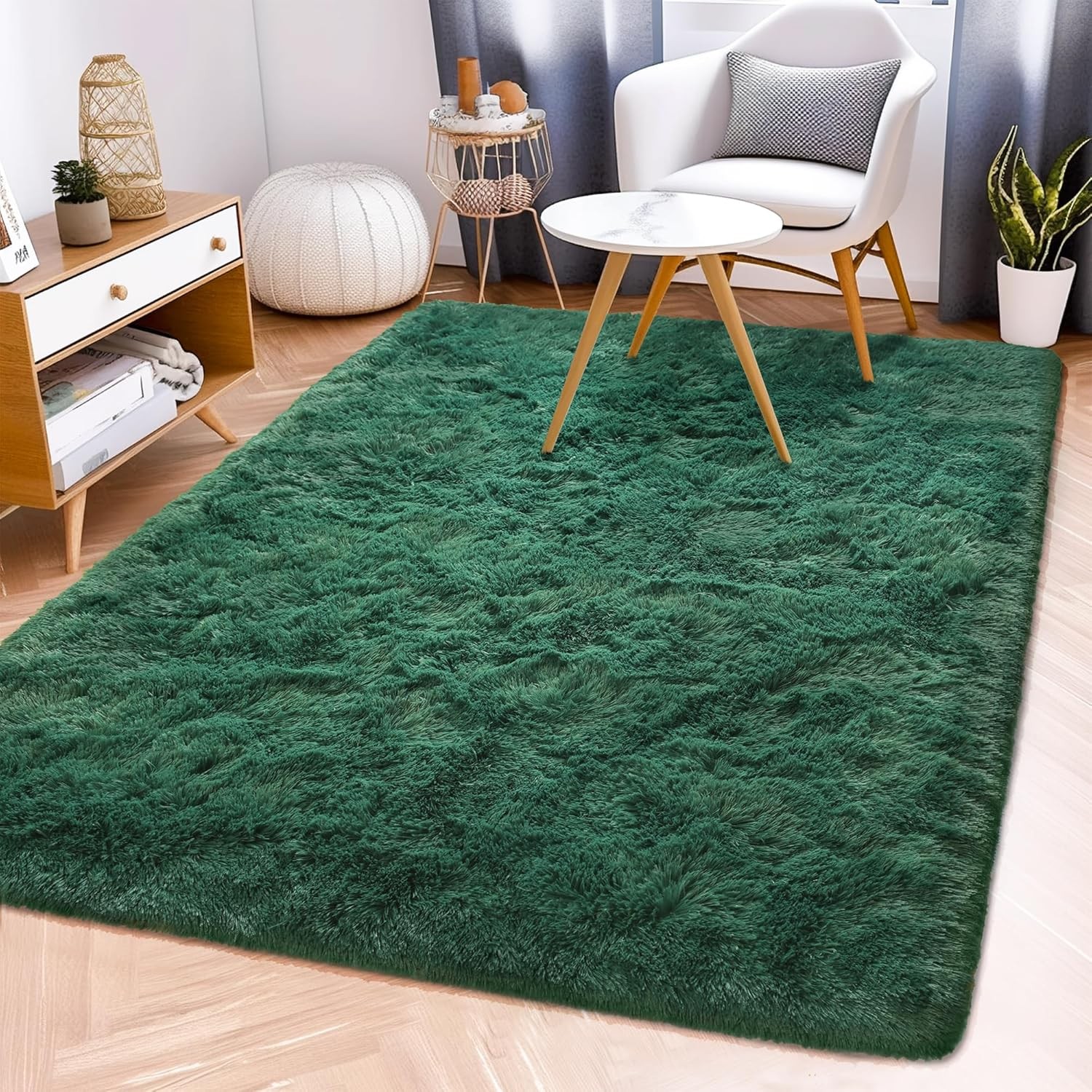 Fluffy Rug Stain Resistant 6' x 4' (Rectangular), Blackish Green