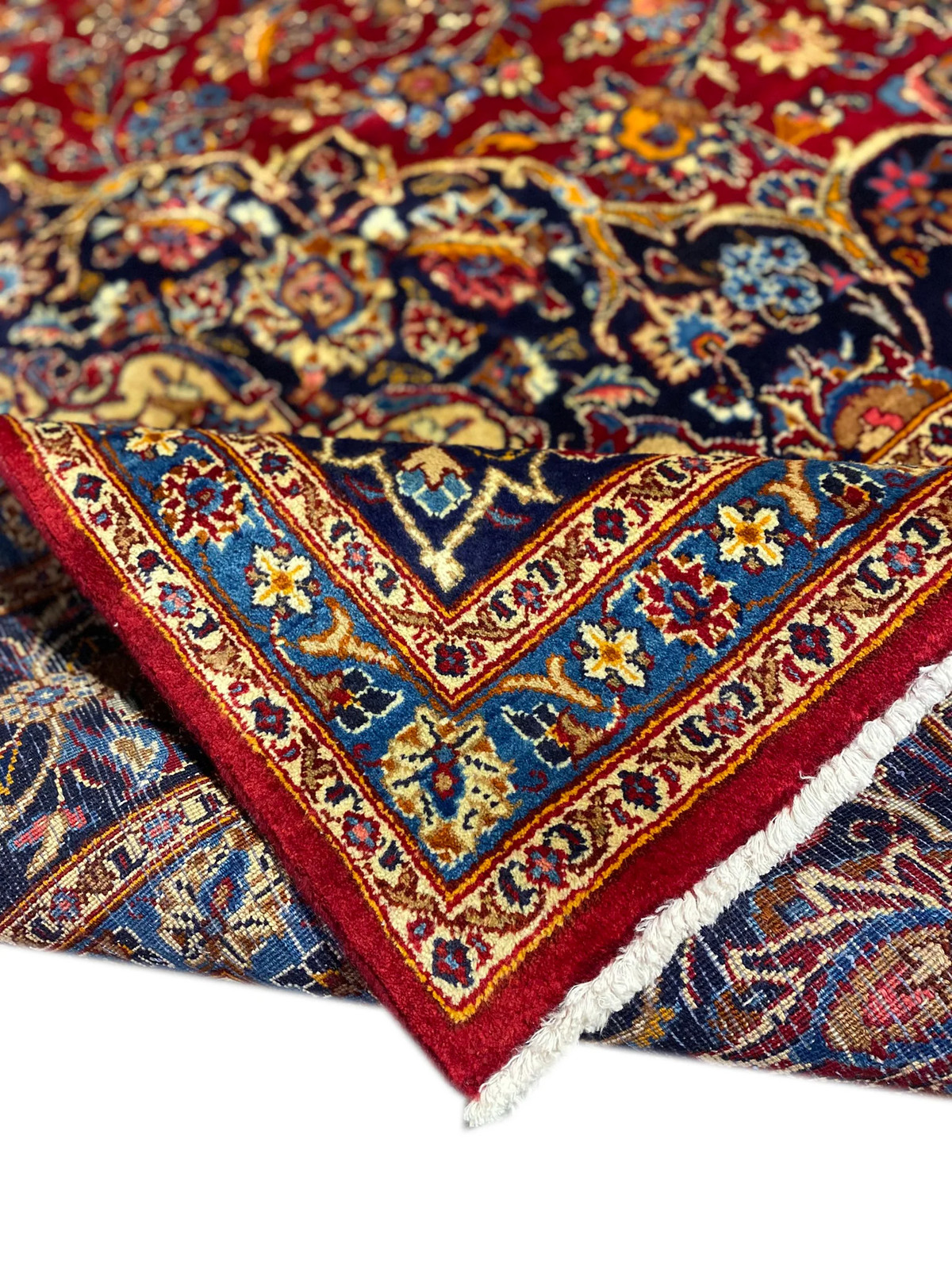 8 x 11.8 Perrsian Kashaan Rug Red Blue Traditional #F-6990