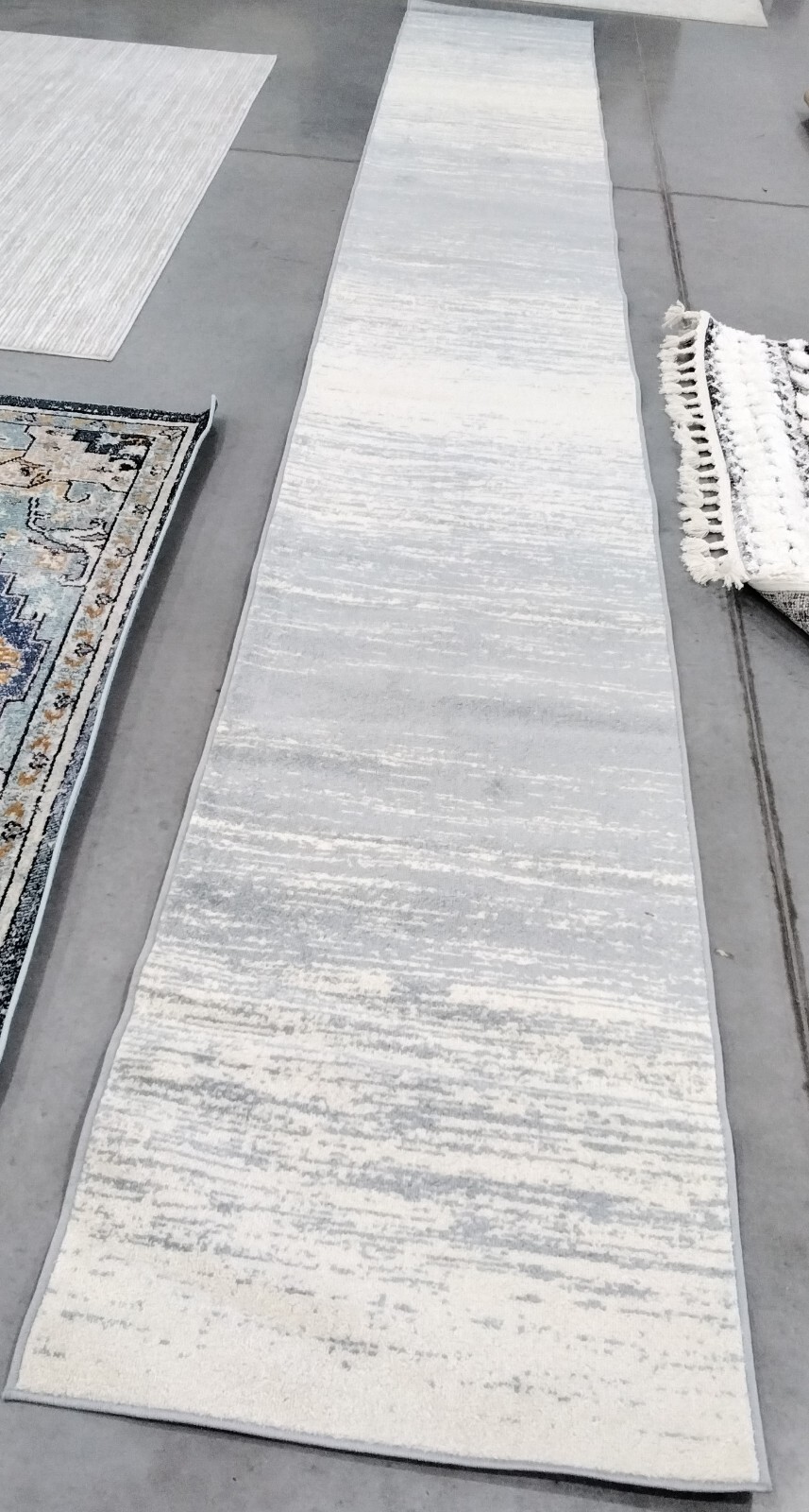 SLATE / CREAM 2′-6″ X 20′ Back Stain Rug, Reduced Price 1172746290 ADR113T-220