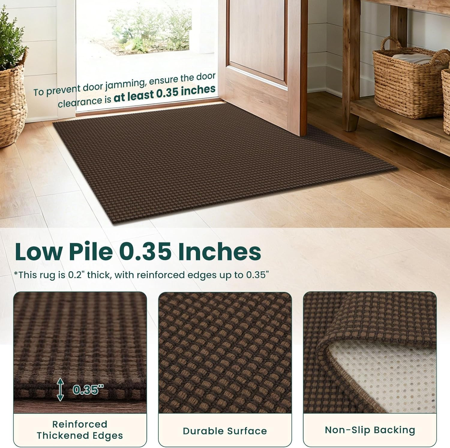 Washable 5×7 Non-Slip Braided Rug for Living Room, Kitchen, Bedroom, Office