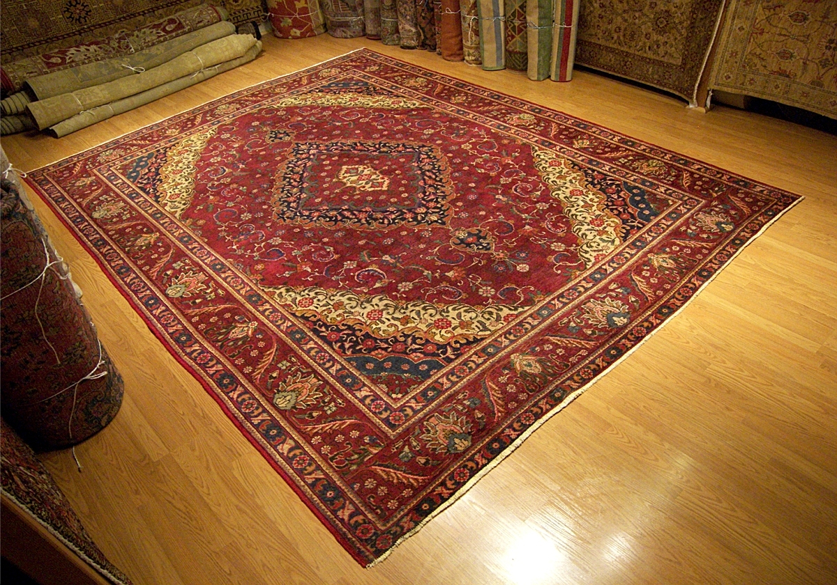 9.9 x 12.9 Ft VINTAGE 1920s HANDMADE High Quality Vegetable Dyed Wool Tabris Rug