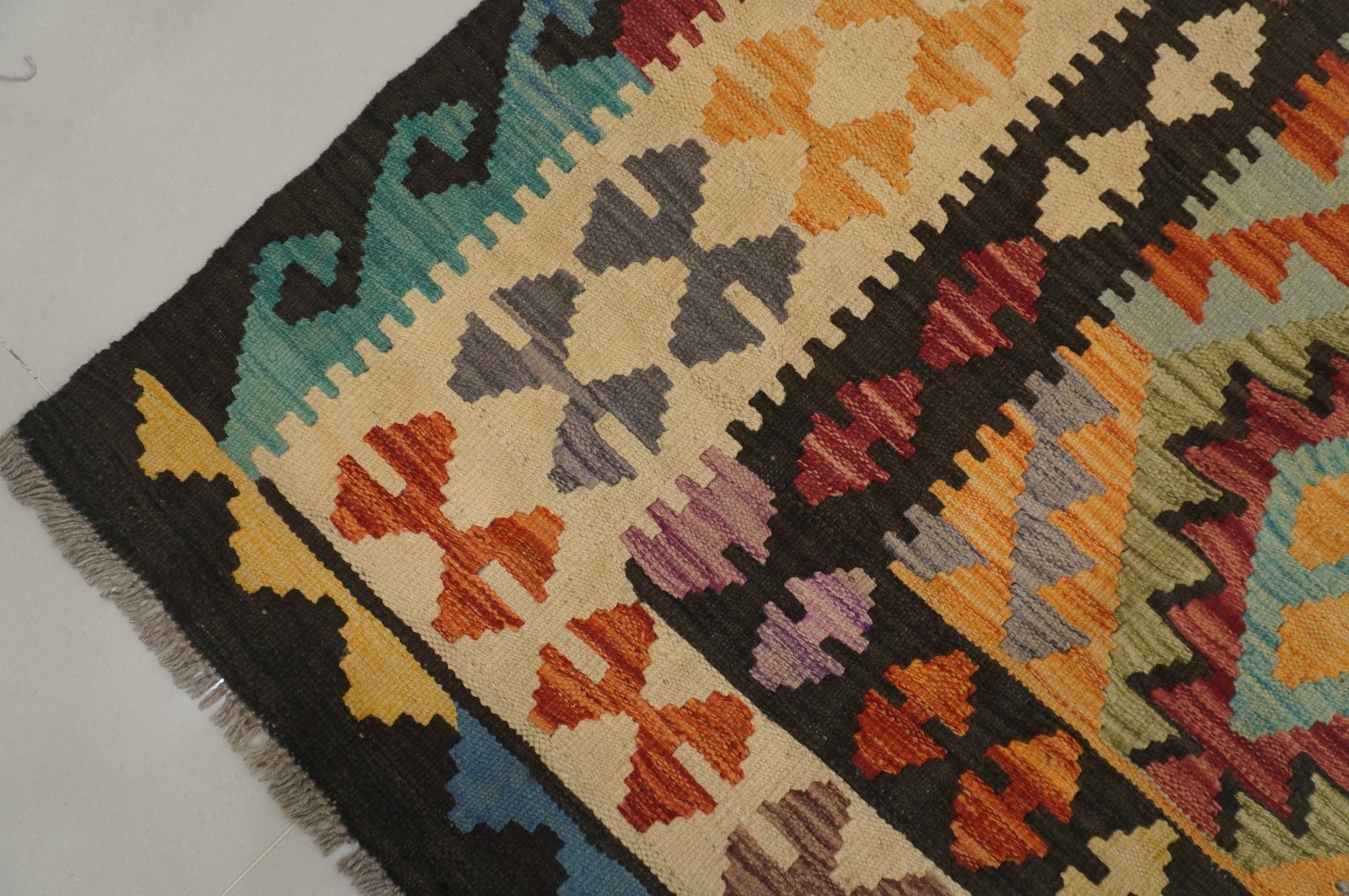 8×11 ft Multicolor Afghan Handmade Geometric Wool Kilim Rug (8’2″x11’3″)
