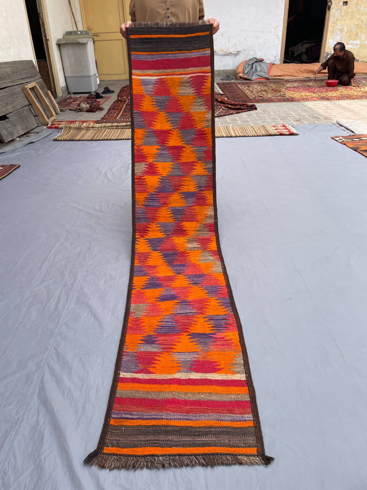 1’7 x 8 Ft Colorful Ghalmori Kilim Runner – Hallway Runner Boho Style Flatweave