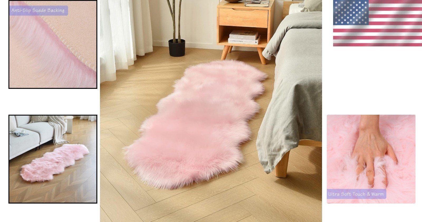 Elegant 2×6 ft Pink Fluffy Sheepskin Runner Rug – Machine Made & Durable