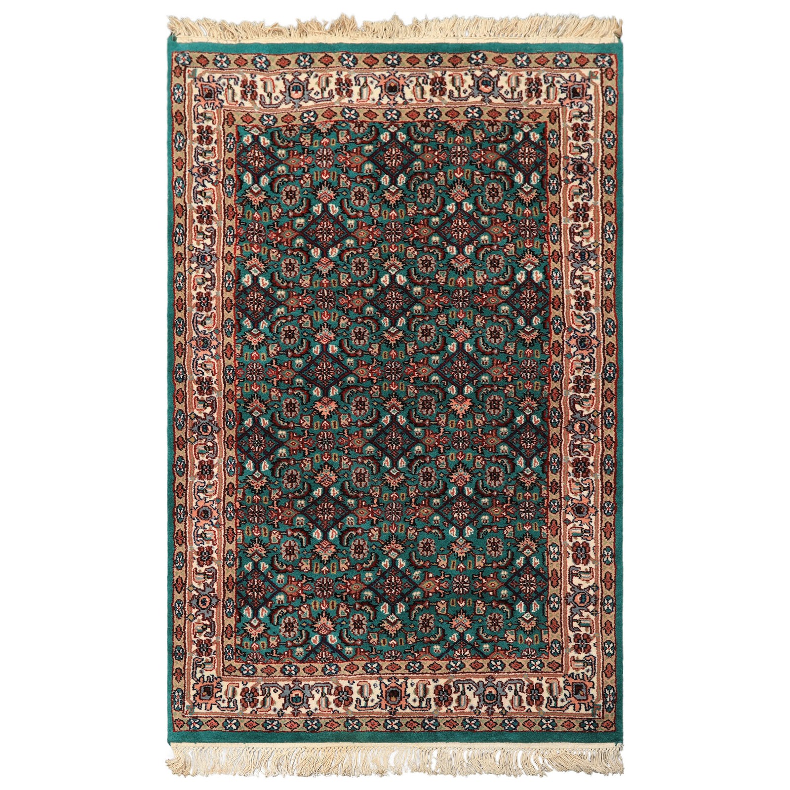 Indo Kashaan Traditional Plush Pile Rug 3×5 Hand Knotted Wool Green, Ivory
