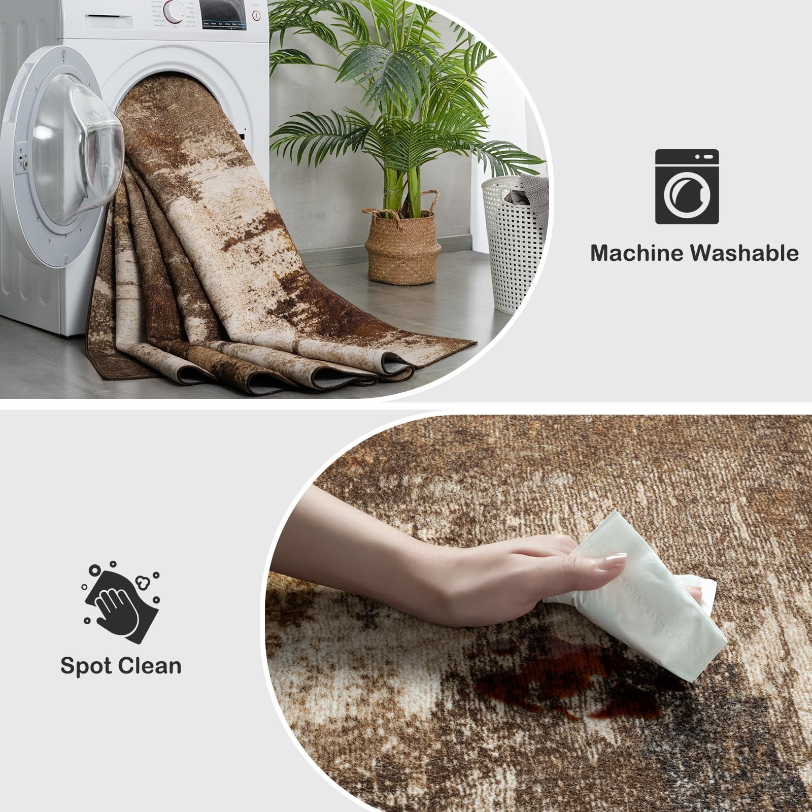 Kelarea Washable Area Rug 4×6, NonSlip Low Pile Abstract Brown